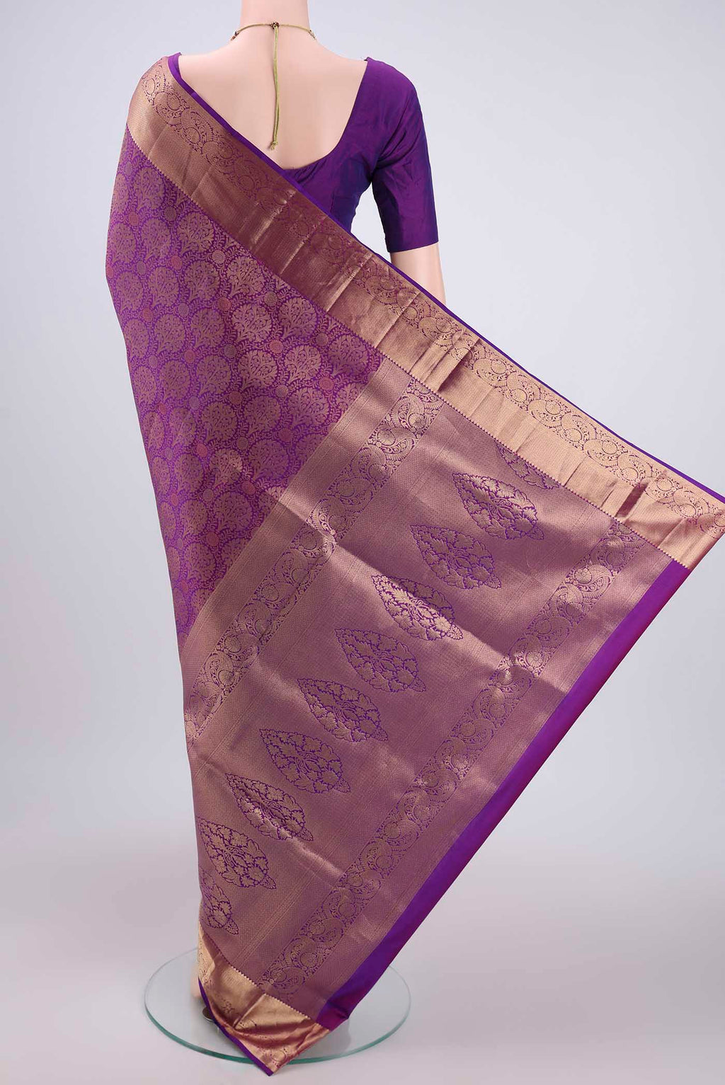 Flat view of Purple Dual Tone Soft Silk Saree with Zari Brocade on the body and Zari Border. 