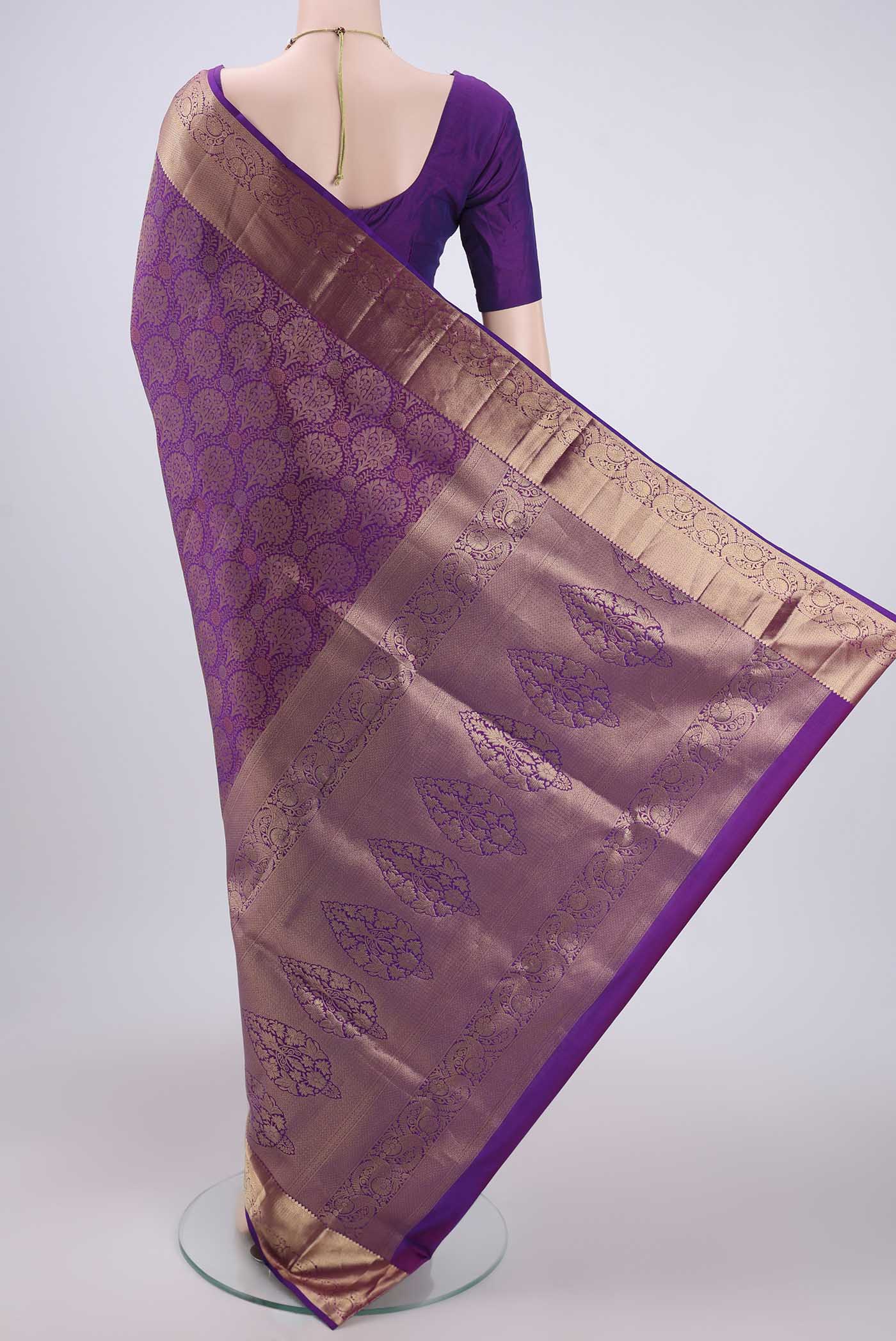 Flat view of Purple Dual Tone Soft Silk Saree with Zari Brocade on the body and Zari Border. 
