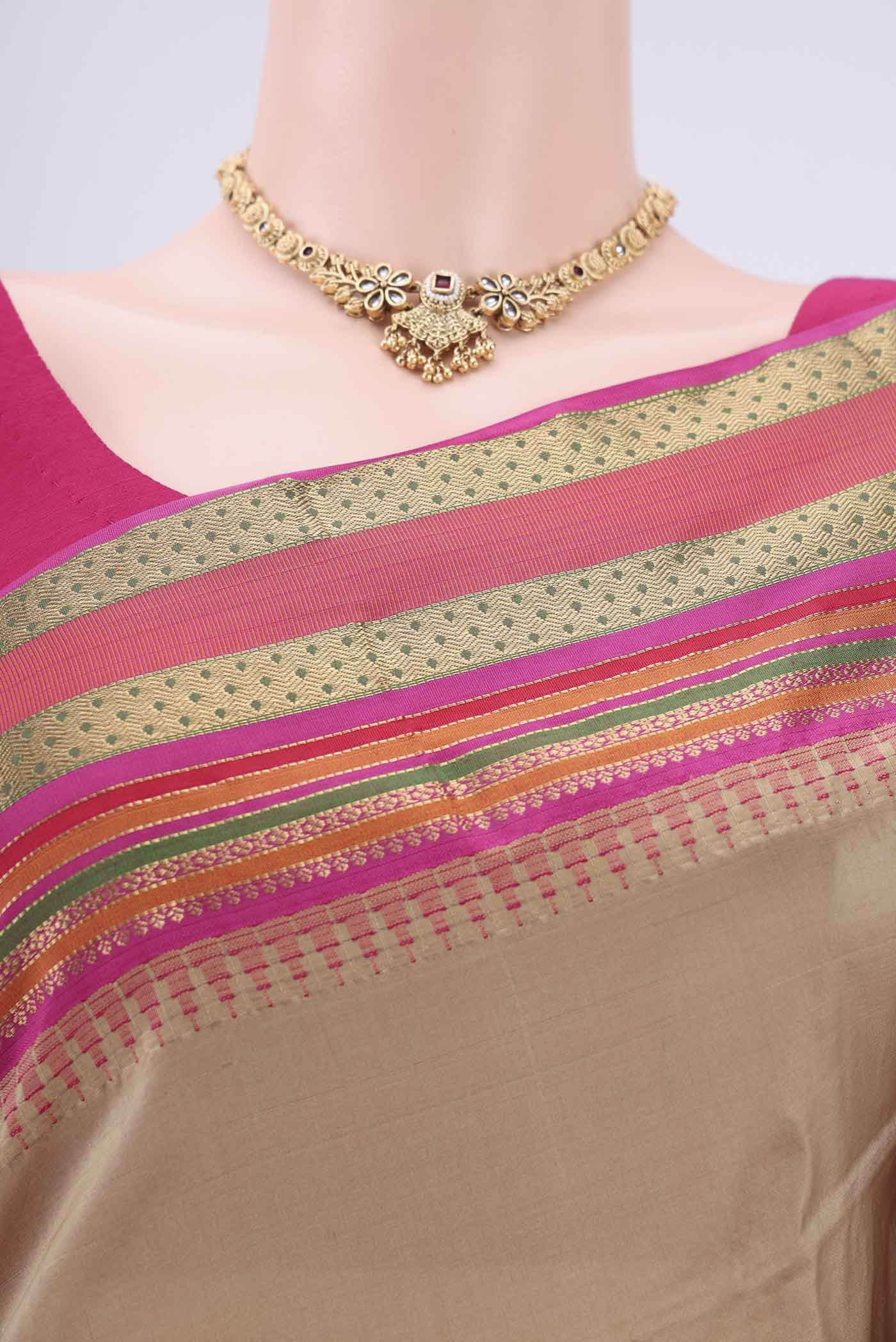 Border image of Dark Beige Bangalore Silk - kadyal Saree with Plain Body and Zari Border. 