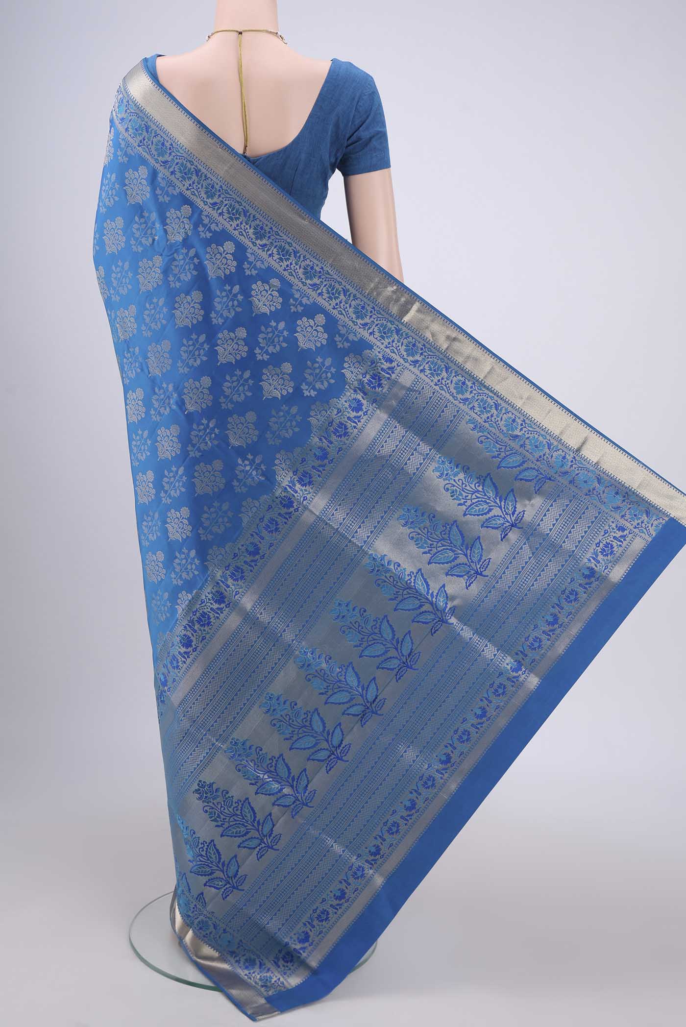Flat view of Orange with Pink Dual Tone Soft Silk Saree with Zari Brocade on the body and Zari Border. 