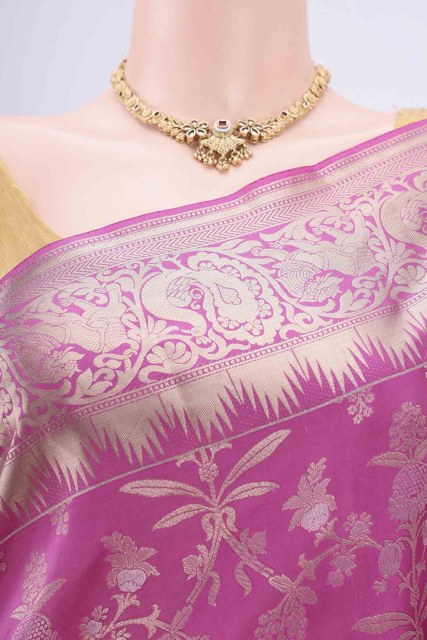 Border image of Pink Soft Silk Saree with Zari Brocade on the body and Zari Border. 