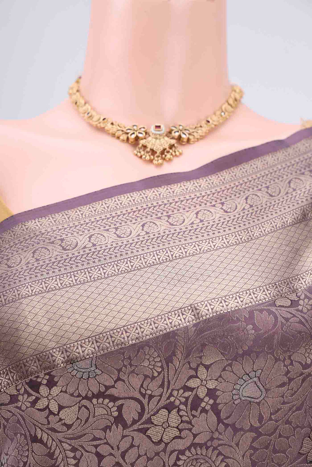 Border image of Burgundy Soft Silk Saree with Zari Brocade on the body and Zari Border. 