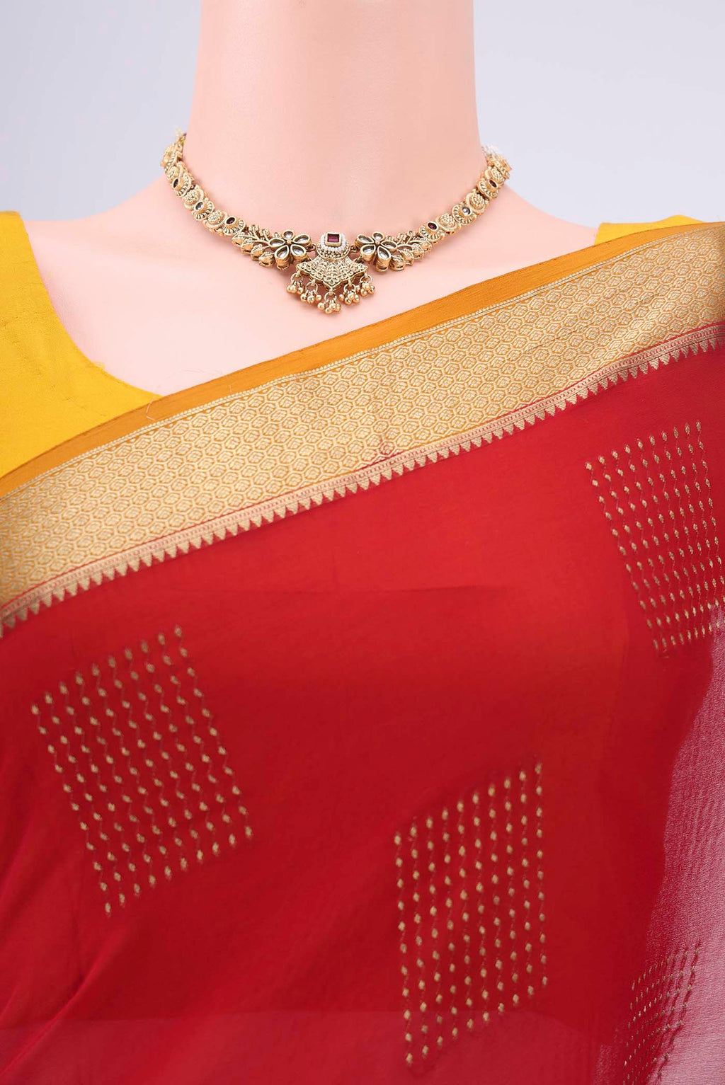 Border image of Maroon Mysore Georgette Saree with Zari Butta on the body and Zari Border. 