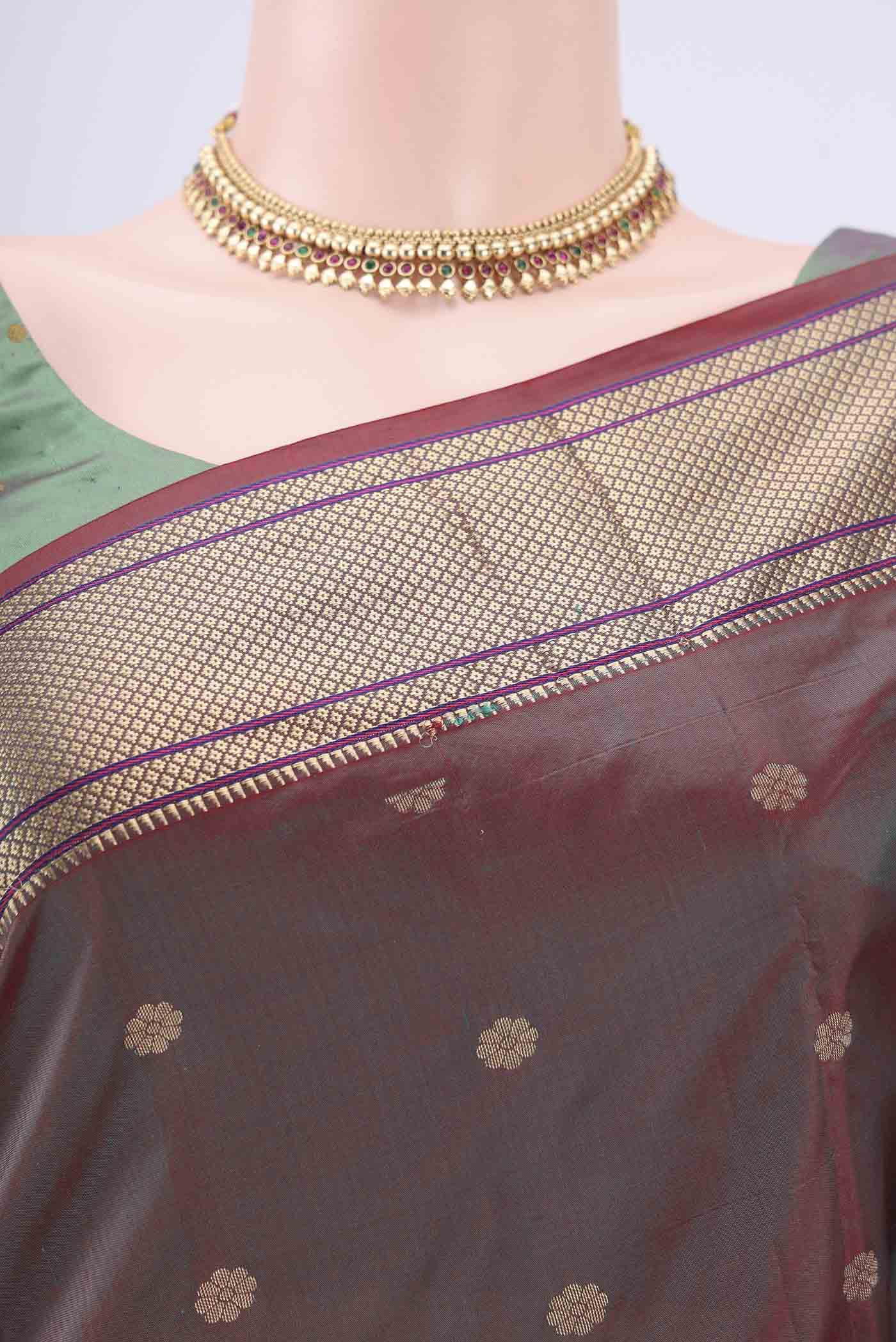Border image of Maroon Dual Tone Blended Bangalore Silk Saree with Zari Butta on the body and Paithani Border. 