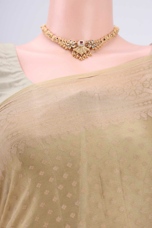 Border image of Beige Blended Banarasi Georgette Saree with Thread Butta on the body and Thread Border. 