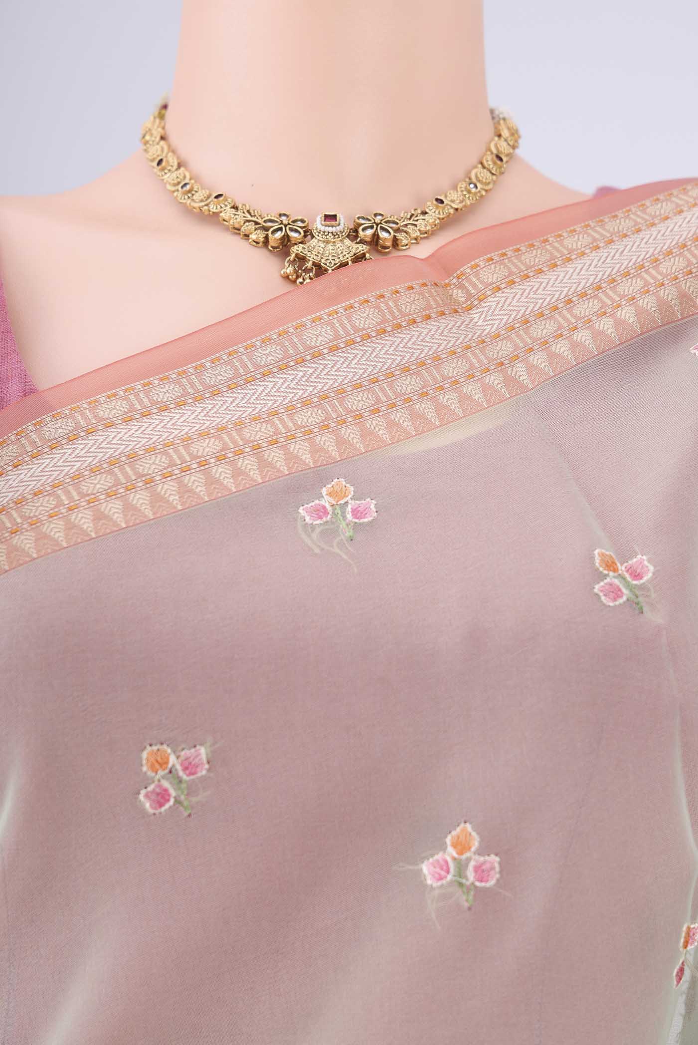 Border image of Mint Green Blended Kota Cotton Saree with Embroidery on the body and Zari Border. 