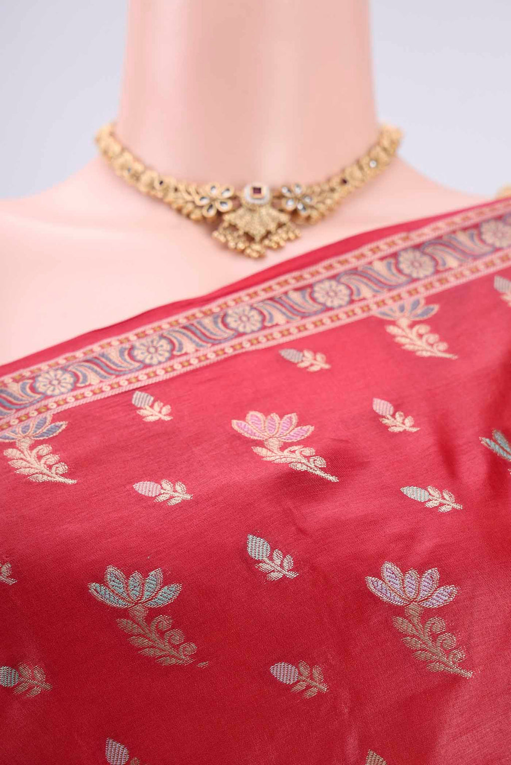 Border image of Orange Banarasi Tussar Silk Saree with Thread Brocade on the body and Zari And Thread Border. 