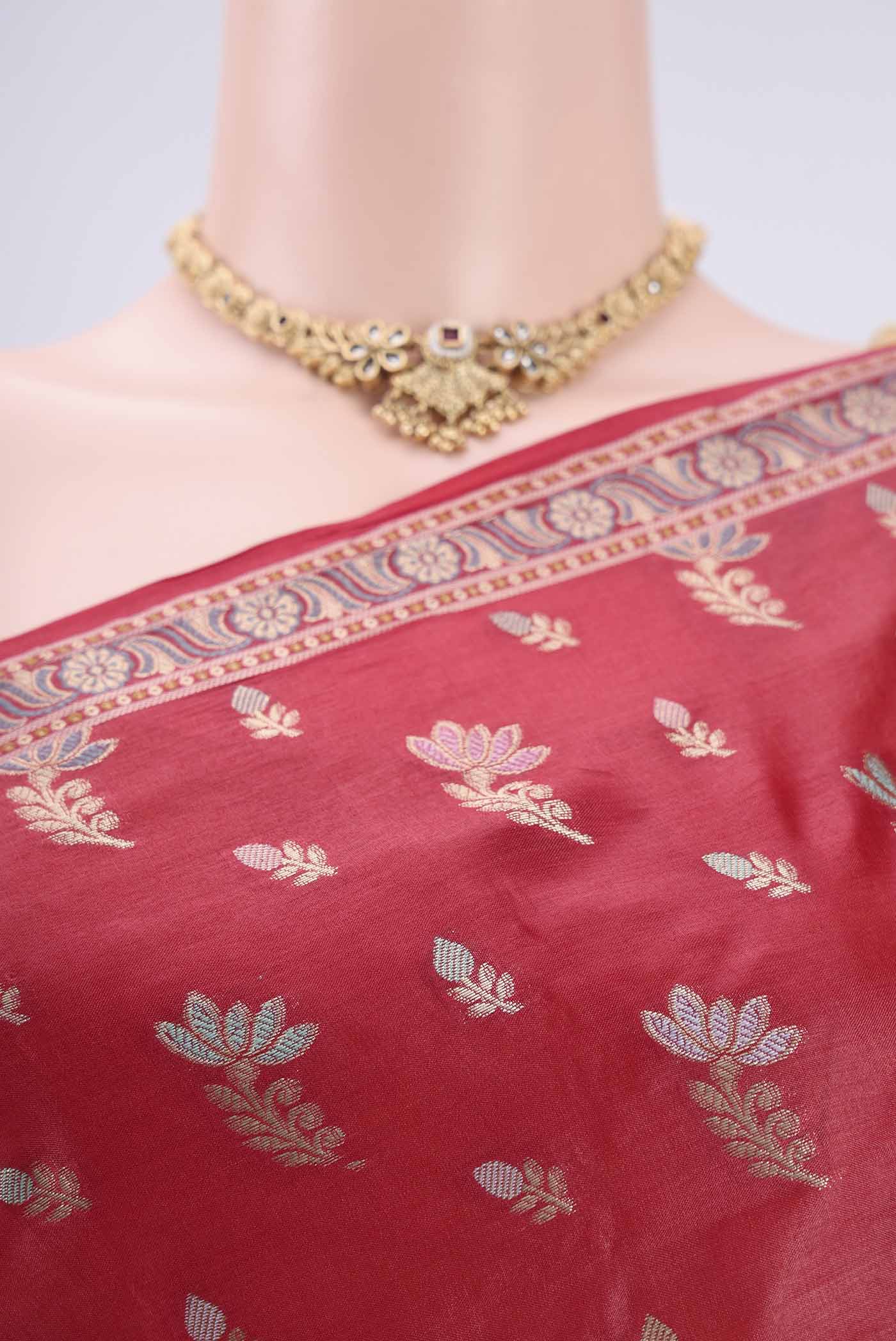 Border image of Orange Banarasi Tussar Silk Saree with Thread Brocade on the body and Zari And Thread Border. 
