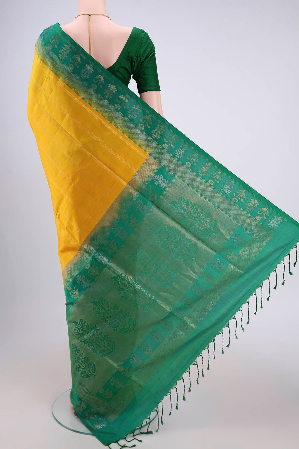 Flat view of Orange with Pink Dual Tone Soft Silk Saree with Stripes on the body and Zari Border. 