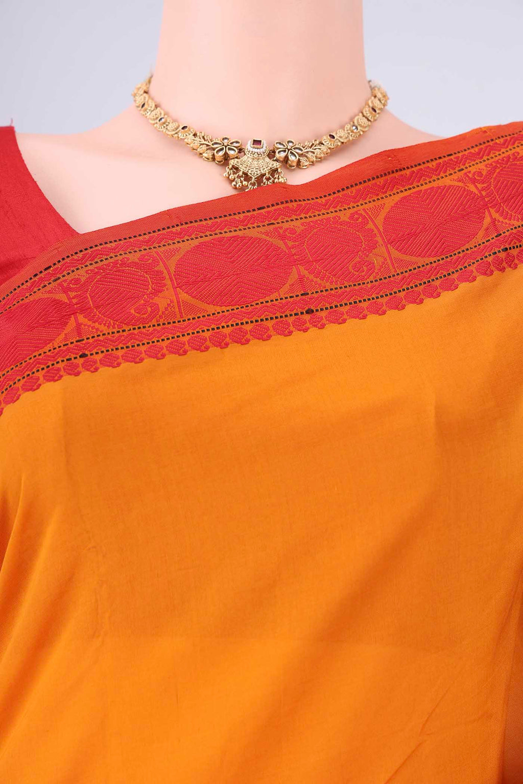 Border image of Yellow Blended Poly Cotton Saree with Plain Body and Thread Border. 