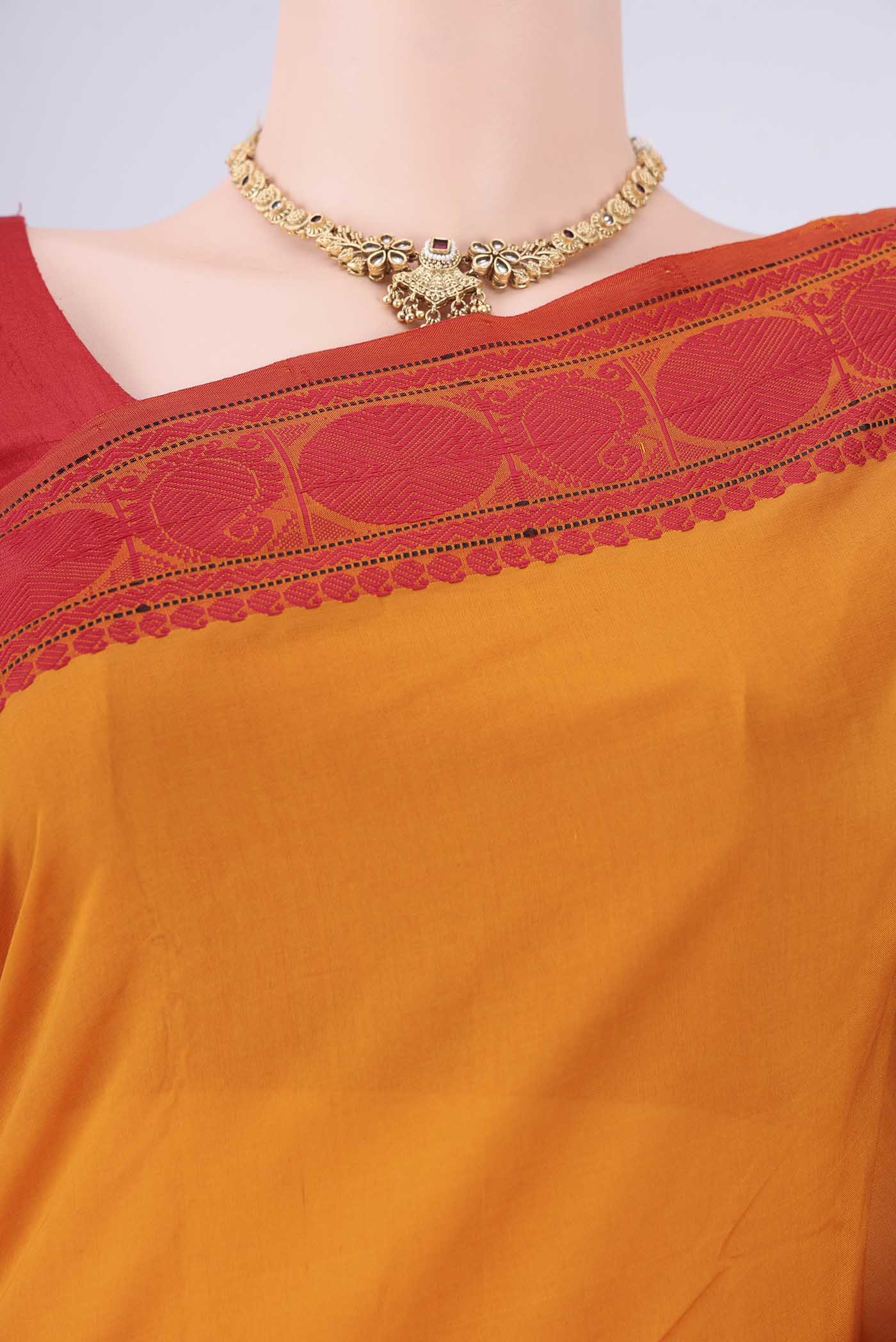 Border image of Yellow Blended Poly Cotton Saree with Plain Body and Thread Border. 