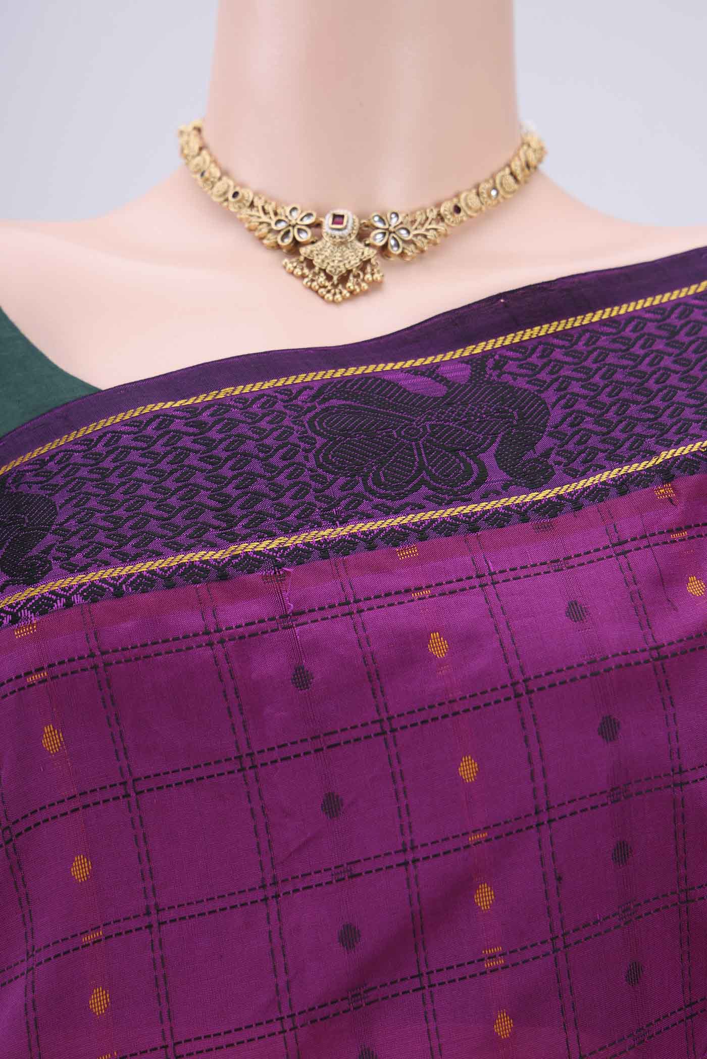 Border image of Magenta Blended Poly Cotton Saree with Checked design on the body and Thread Border. 