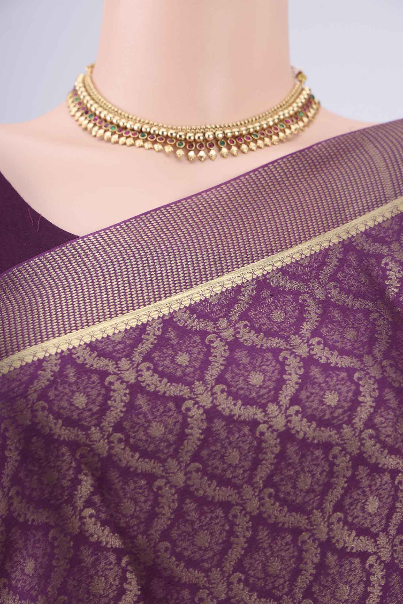 Border image of Purple Mysore Crepe Saree with Zari Brocade on the body and Zari Border. 