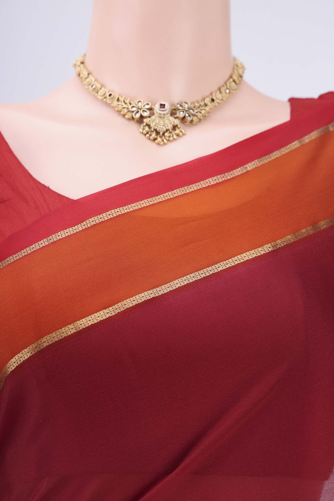 Border image of Maroon Mysore Crepe Saree with Plain Body and Zari Border. 