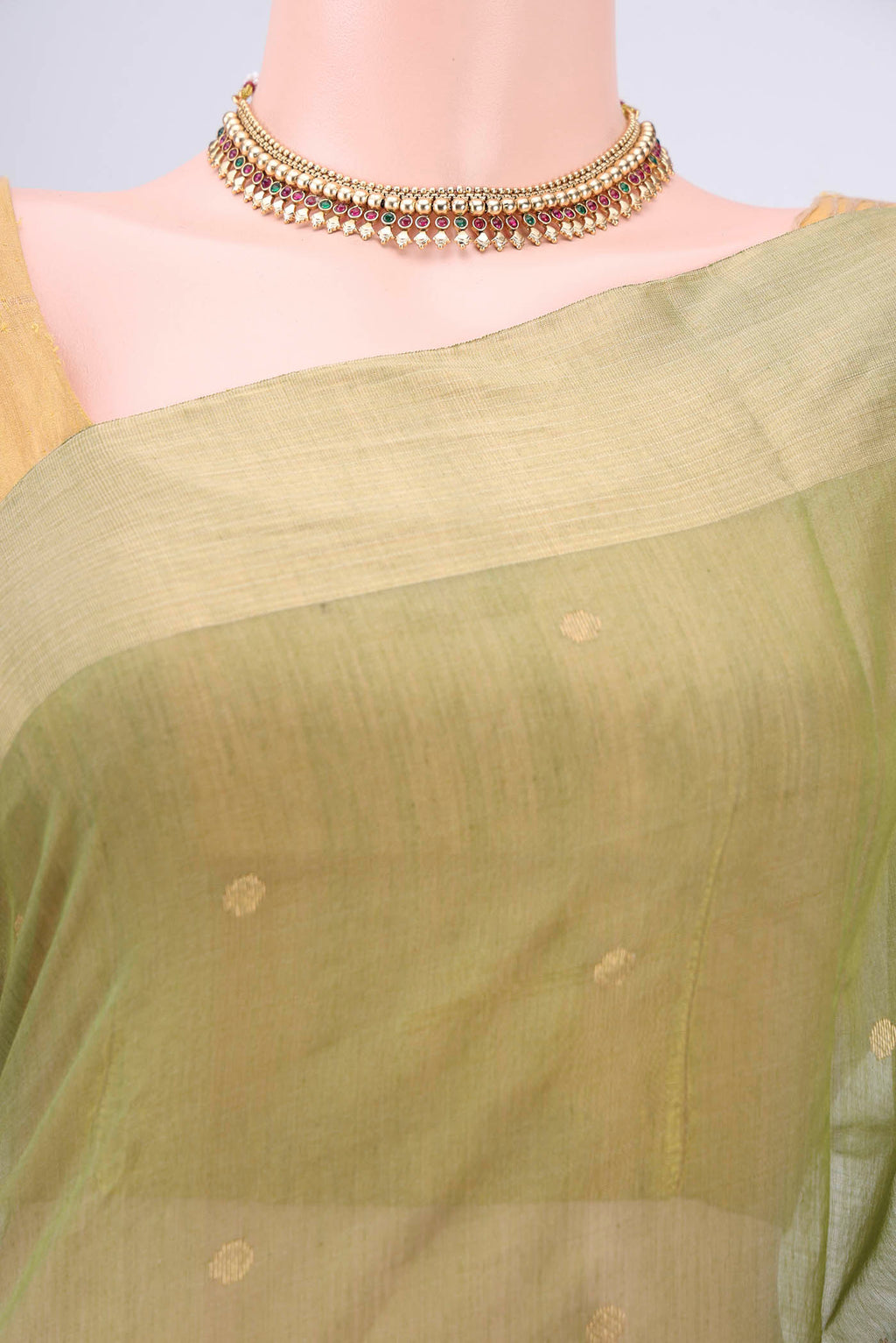 Border image of Light Green Chanderi Silk Cotton Saree with Zari Butta on the body and Zari Border. 
