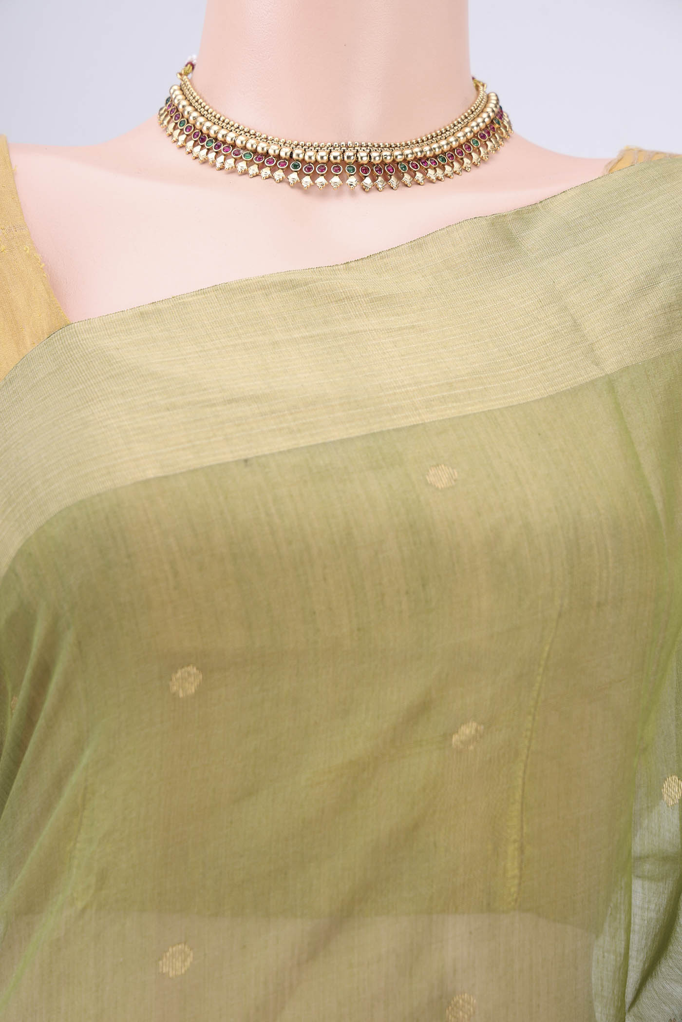 Border image of Light Green Chanderi Silk Cotton Saree with Zari Butta on the body and Zari Border. 