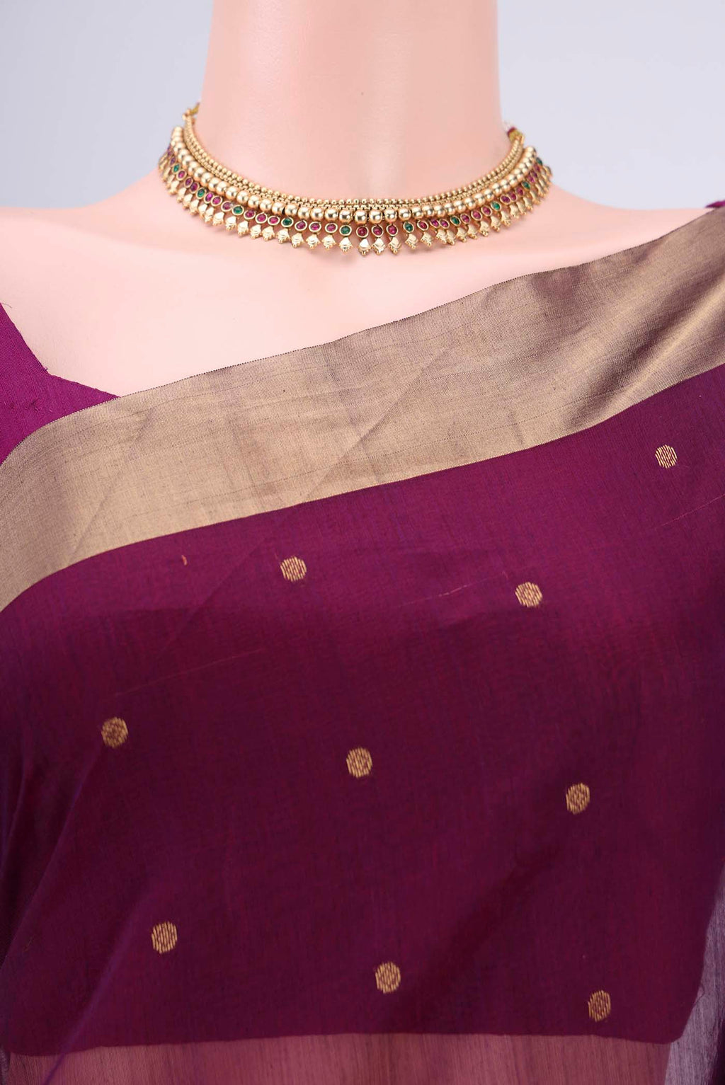 Border image of Magenta Chanderi Silk Cotton Saree with Zari Butta on the body and Zari Border. 