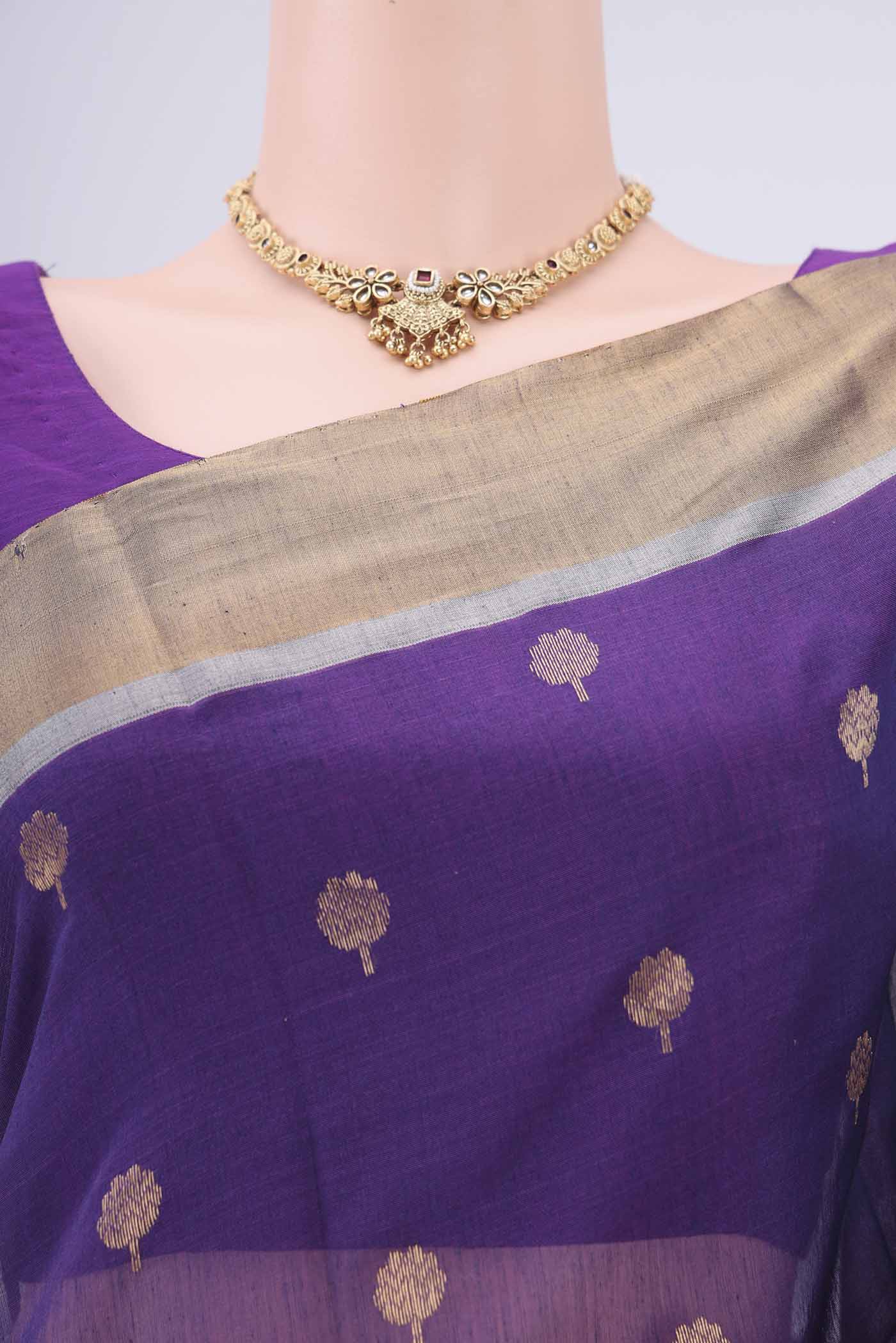 Border image of Purple Chanderi Silk Cotton Saree with Zari Butta on the body and Zari Border. 