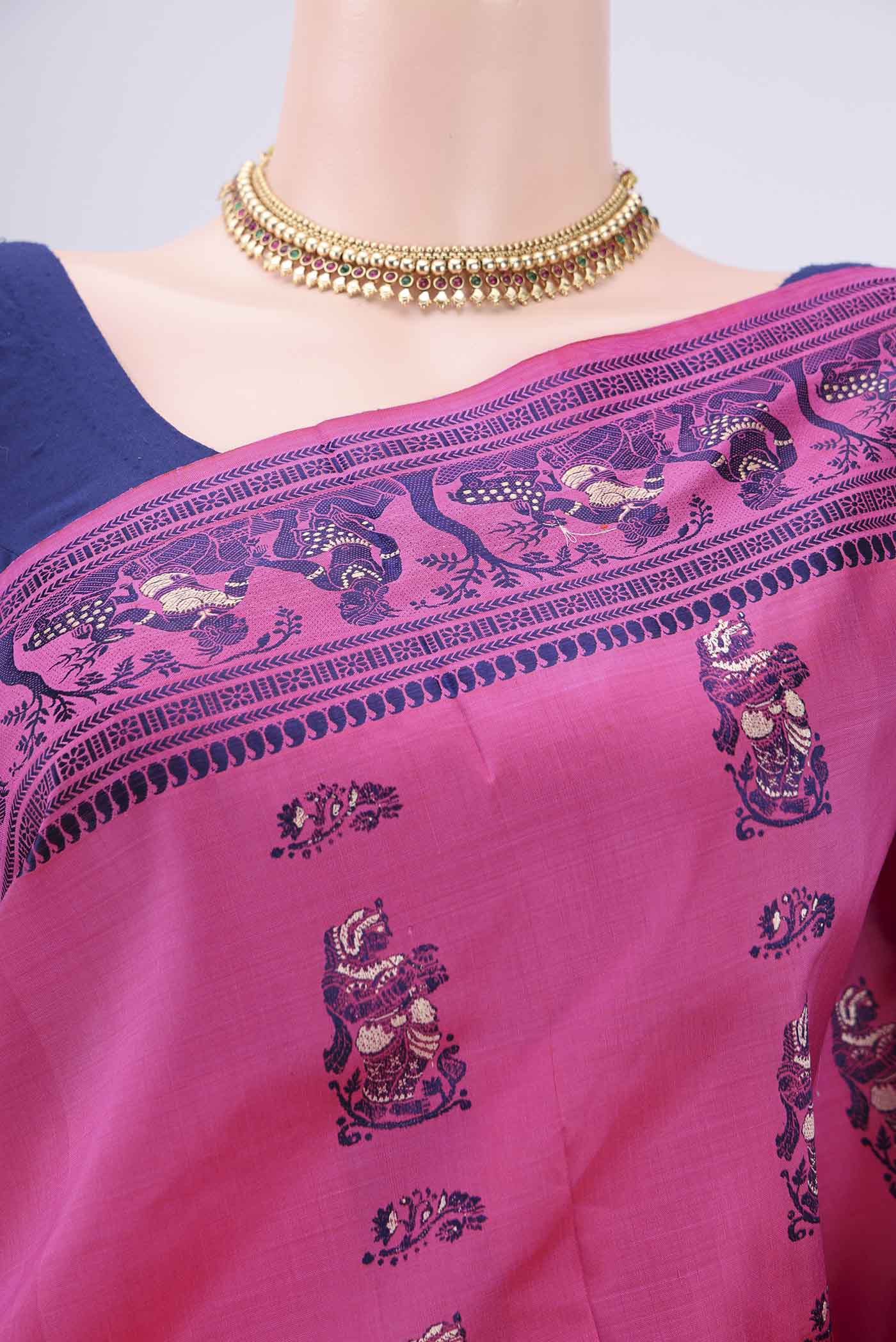 Border image of Pink Baluchari Silk Saree with Thread Butta on the body and Thread Border. 
