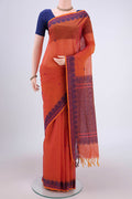 Orange Coimbatore Cotton Saree with Thread Butta on the body and Thread Border.  displayed on a mannequin