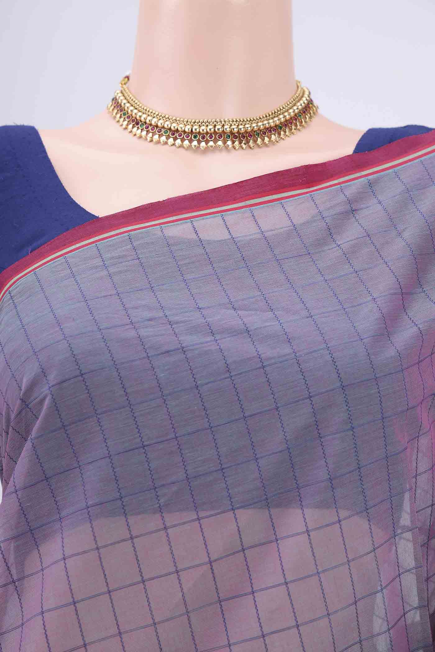 Border image of Purple Coimbatore Cotton Saree with Thread Butta on the body and Thread Border. 