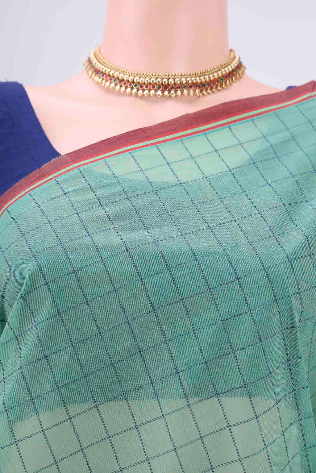 Border image of Mint Green Coimbatore Cotton Saree with Thread Butta on the body and Thread Border. 