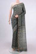 Sage Green Dual Tone Chanderi Silk Saree with Printed design on the body and Thin Zari Line.  displayed on a mannequin