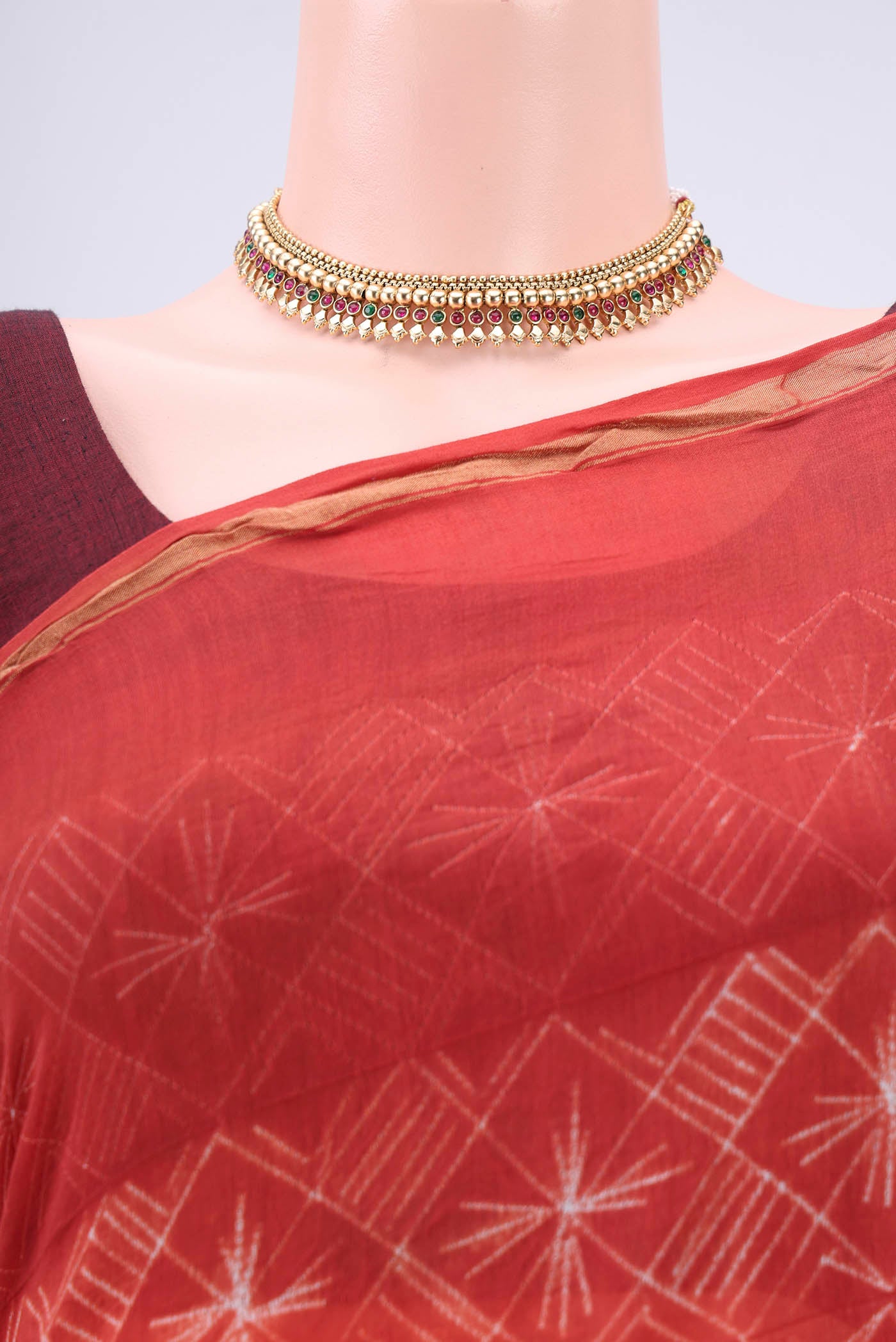 Border image of Rust Dual Tone Chanderi Silk Saree with Printed design on the body and Thin Zari Line. 