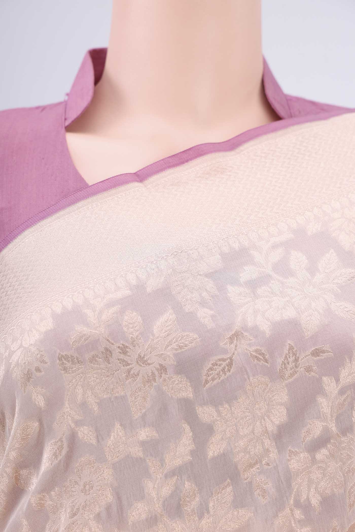 Border image of Beige Banarasi Silk Saree with Zari Brocade on the body and Zari Border. 