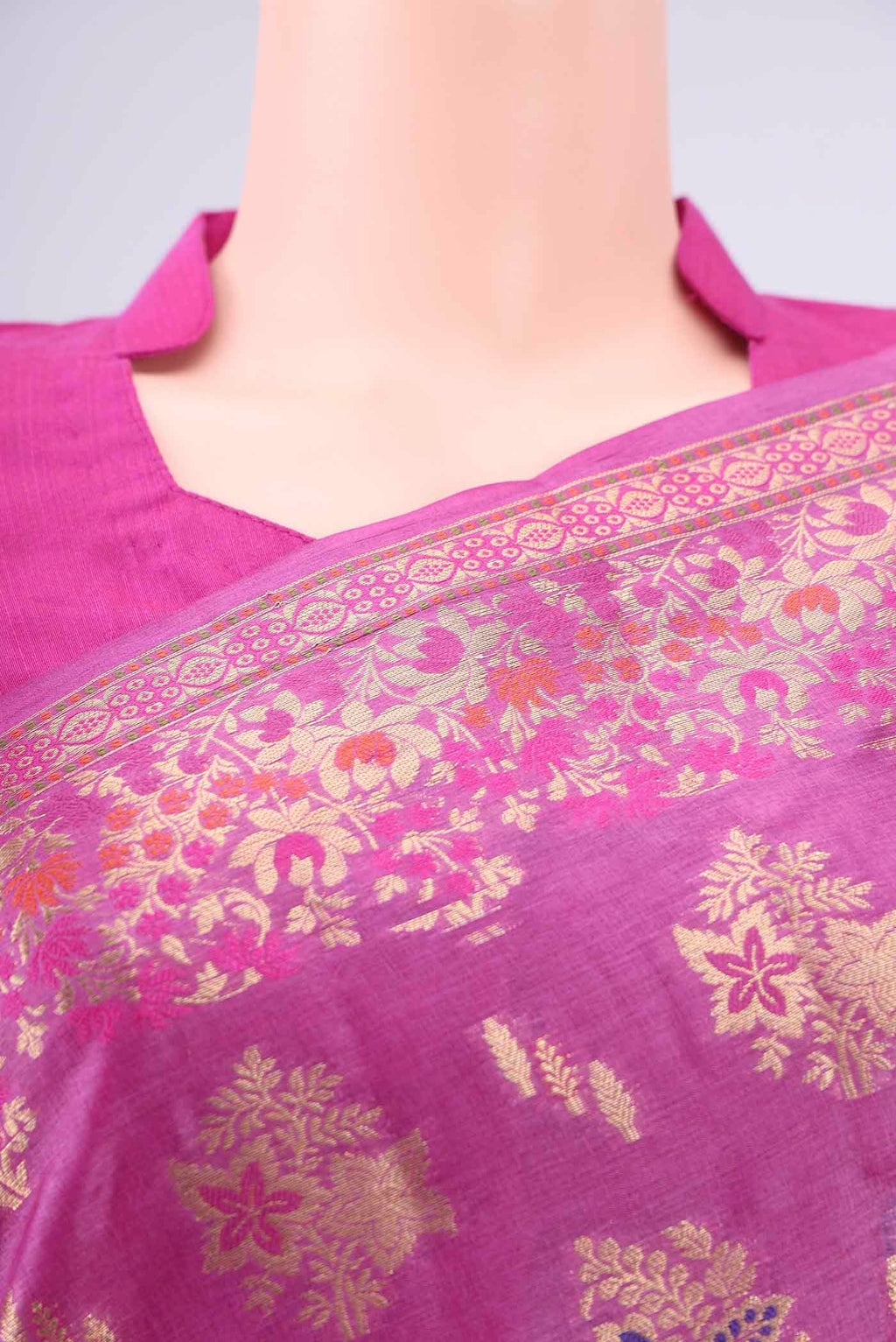Border image of Magenta Banarasi Tussar Silk Saree with Zari Brocade on the body and Zari And Thread Border. 