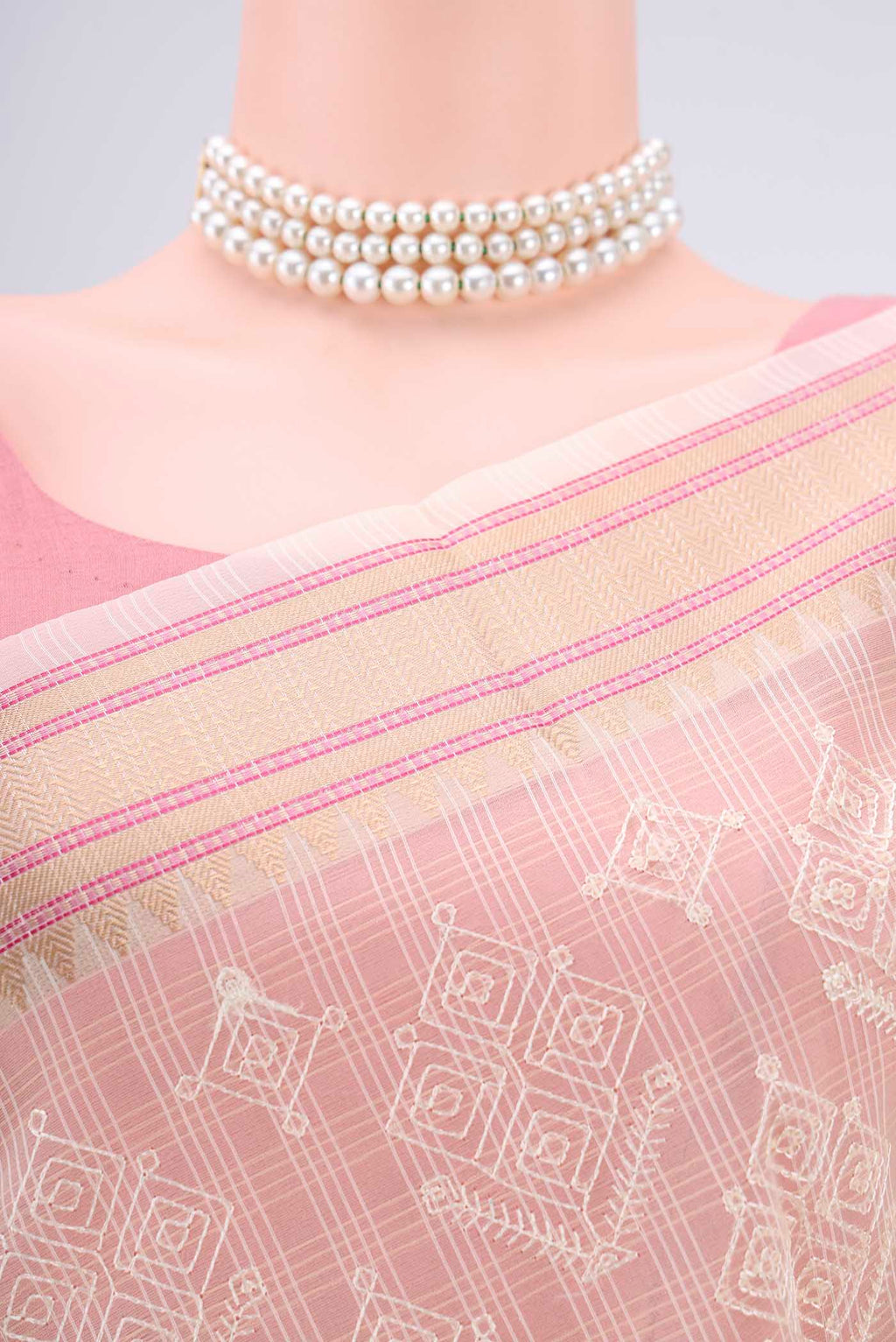 Border image of Cream Blended Kota Cotton Saree with Embroidery on the body and Thread Border. 