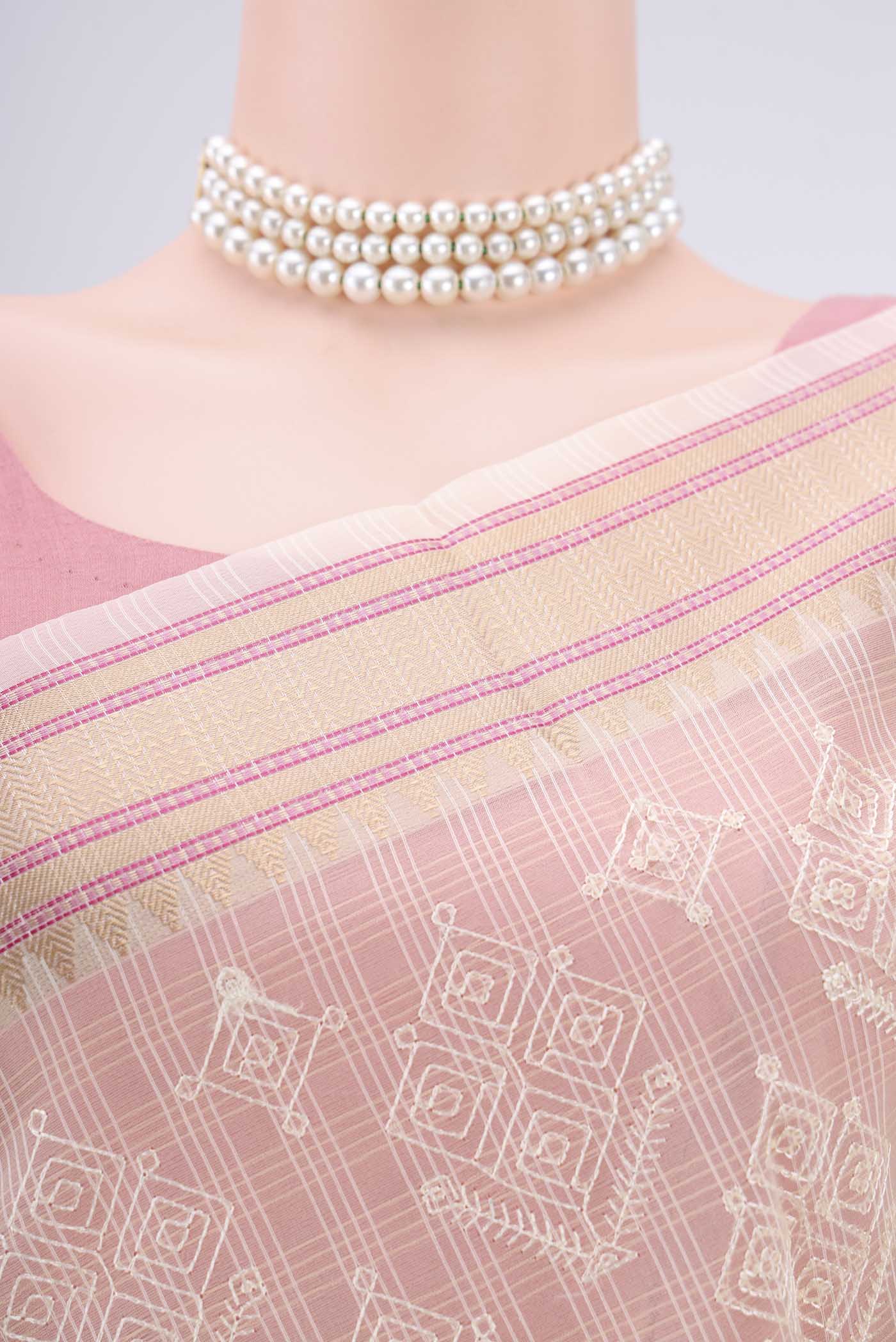Border image of Cream Blended Kota Cotton Saree with Embroidery on the body and Thread Border. 