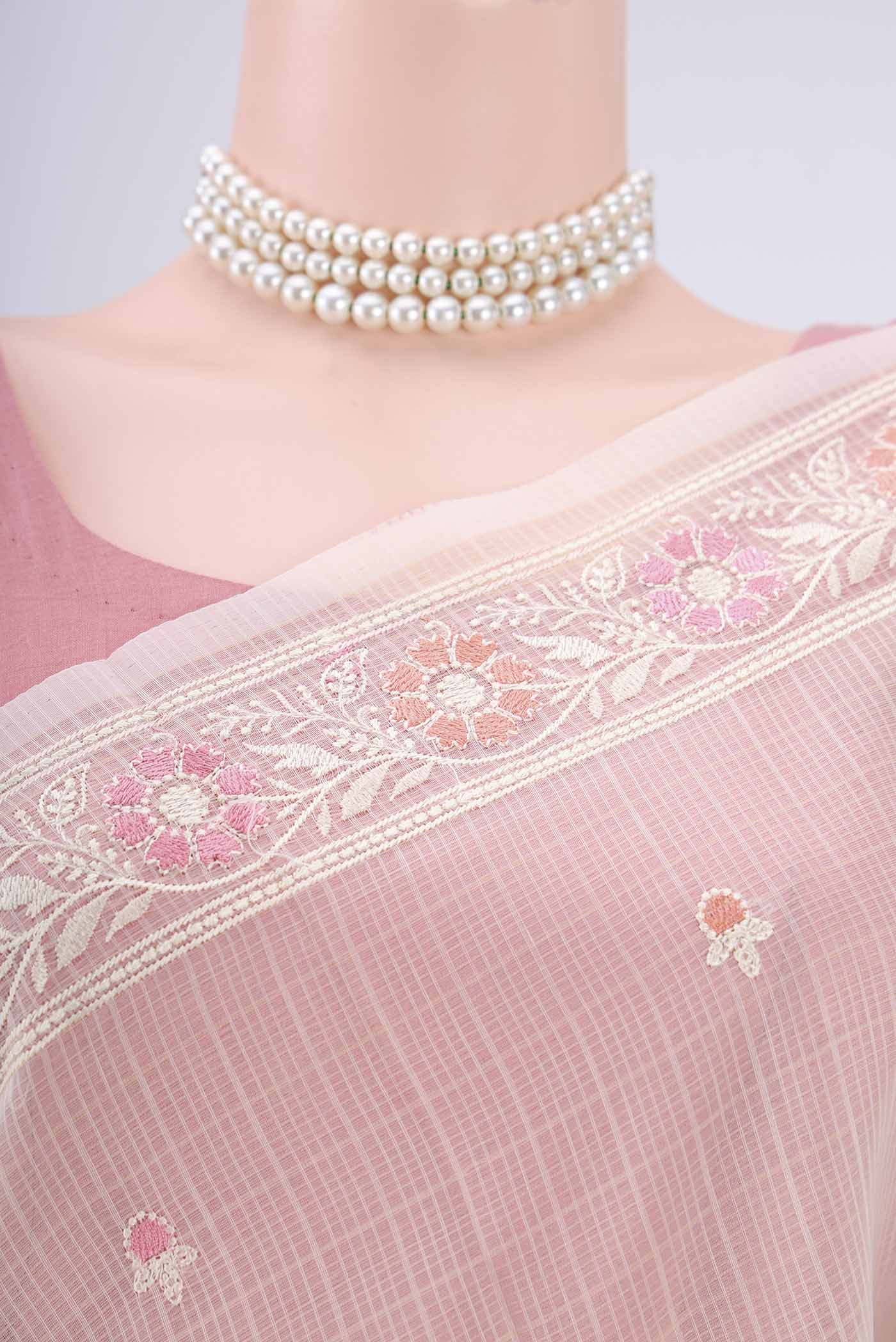 Border image of Off White Blended Kota Cotton Saree with Thread Butta on the body and Embroidery Border. 