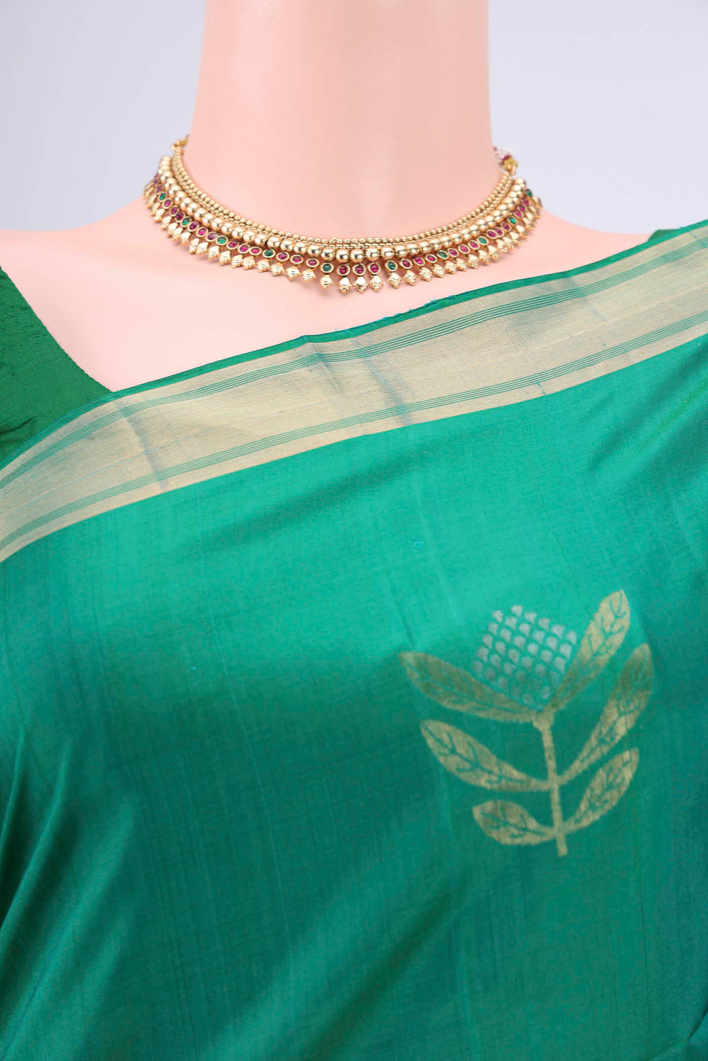 Border image of Green Dual Tone Baluchari Silk Saree with Zari Butta on the body and Zari Border. 