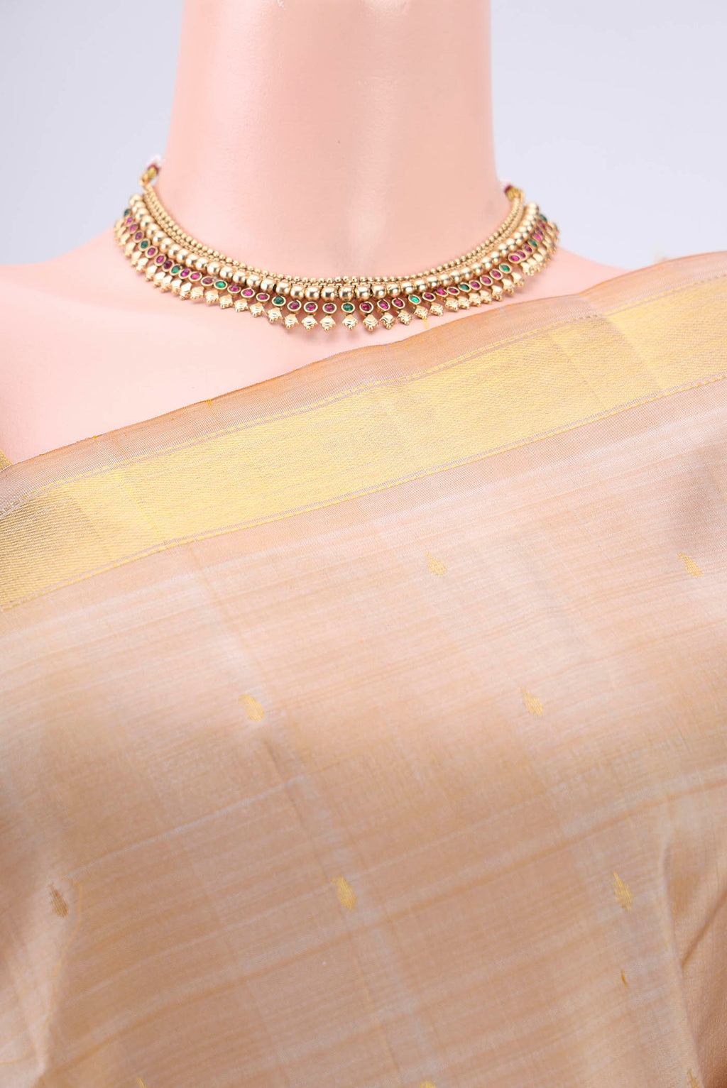 Border image of Dark Beige Coimbatore Silk Cotton Saree with Checked design on the body and Zari Border. 