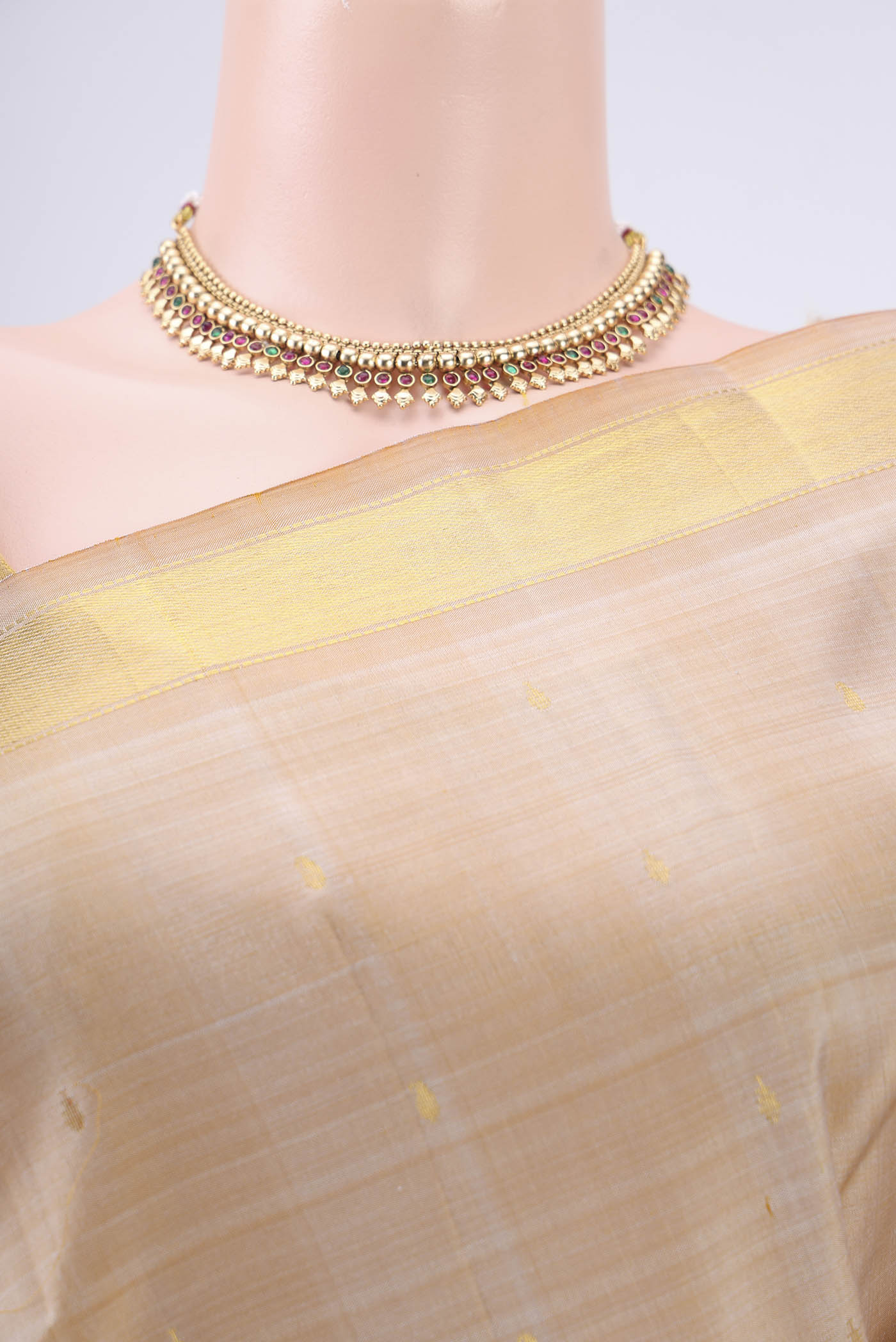 Border image of Dark Beige Coimbatore Silk Cotton Saree with Checked design on the body and Zari Border. 
