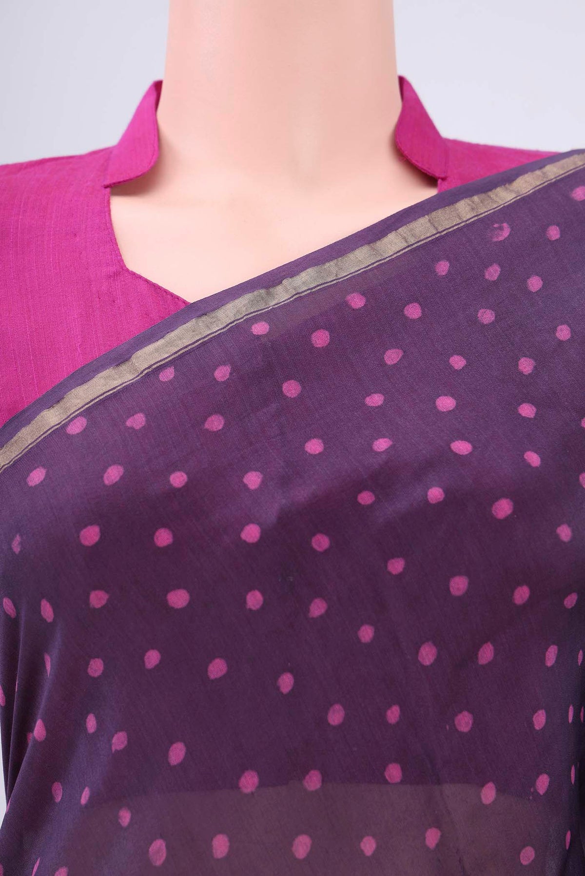 Border image of Purple Chanderi Silk Saree with Batik Print on the body and Zari Border. 
