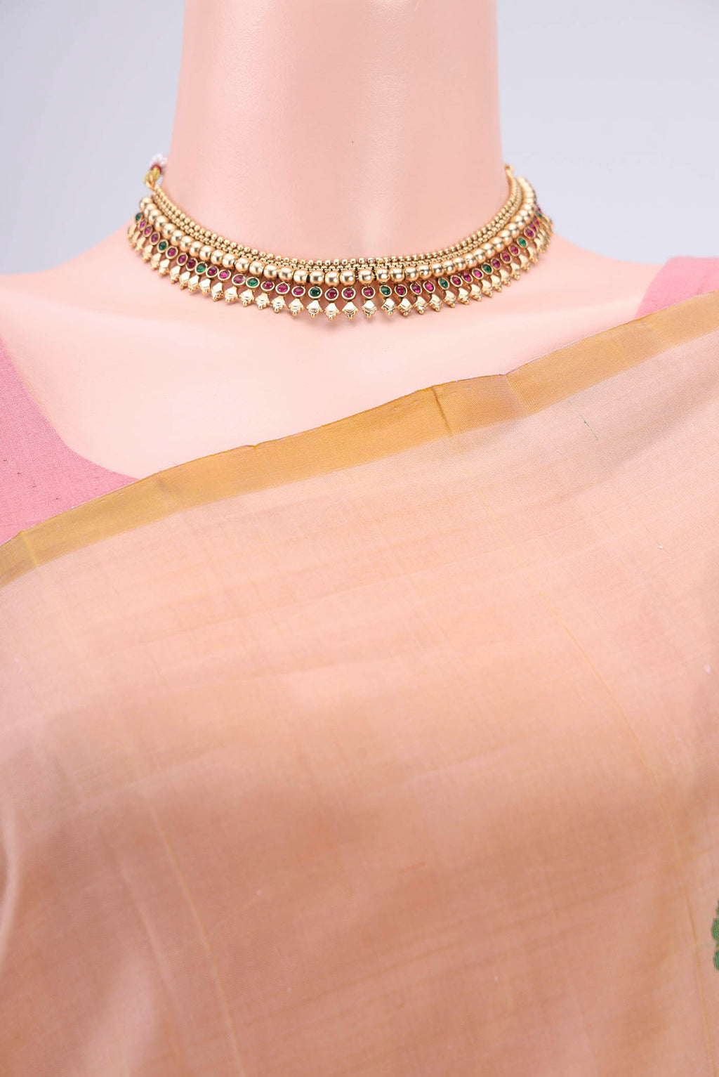 Border image of Beige Kanjivaram Silk Saree with Thread Butta on the body and One Side Border. 