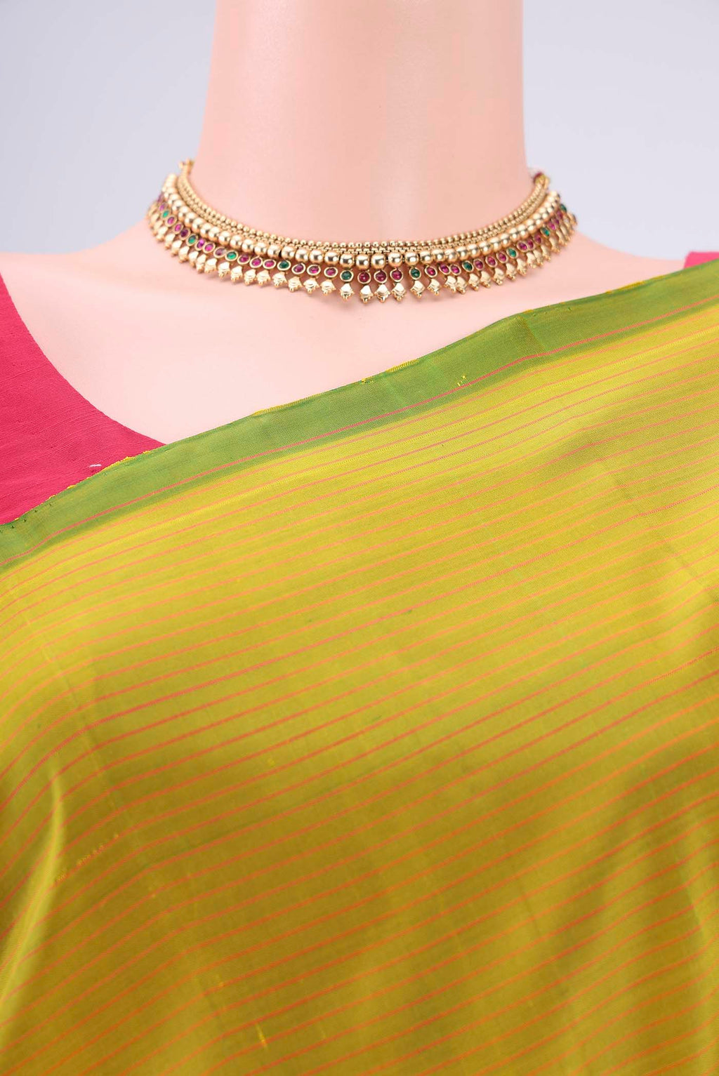 Border image of Light Green Kanjivaram Silk Saree with Stripes on the body and One Side Border. 