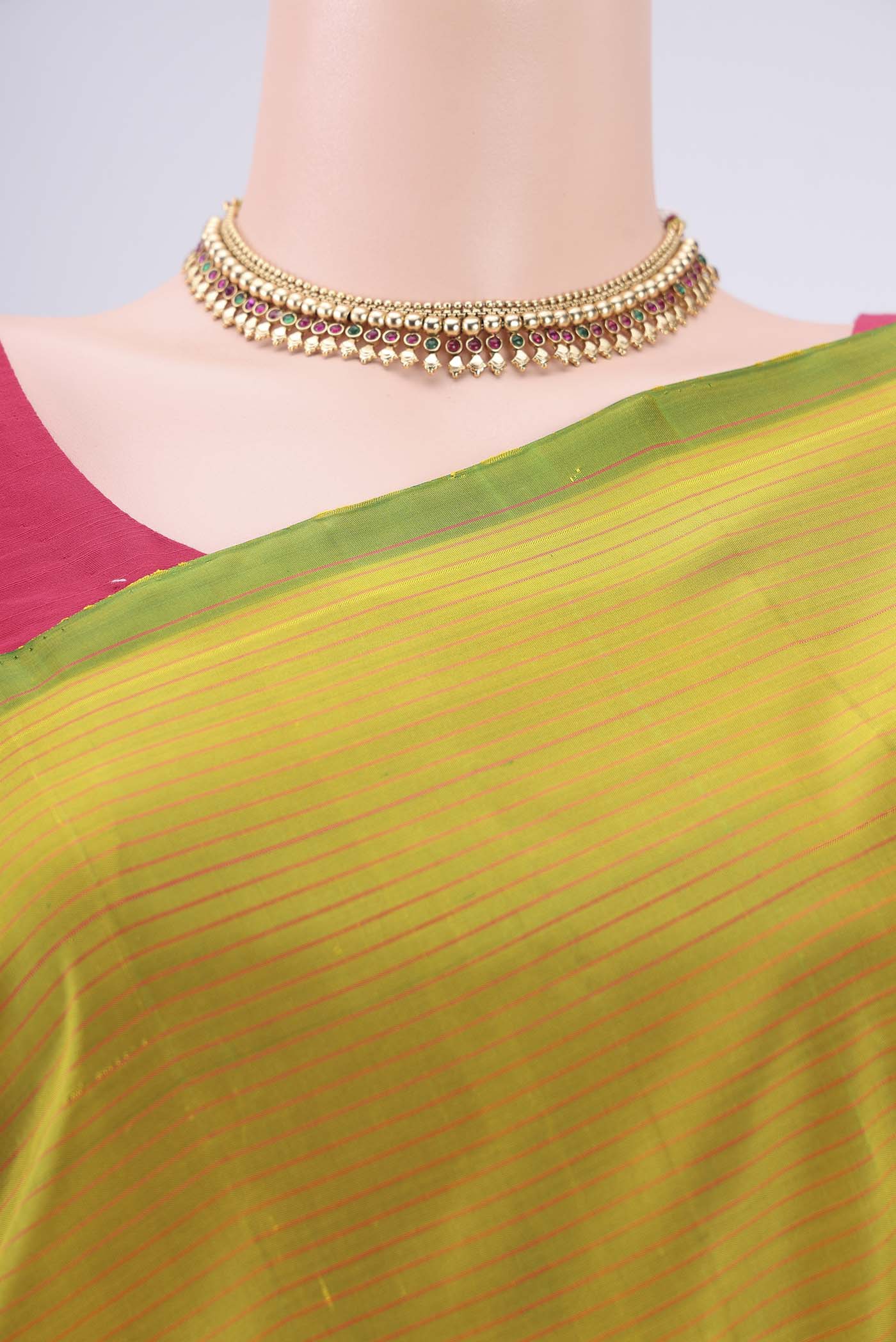 Border image of Light Green Kanjivaram Silk Saree with Stripes on the body and One Side Border. 