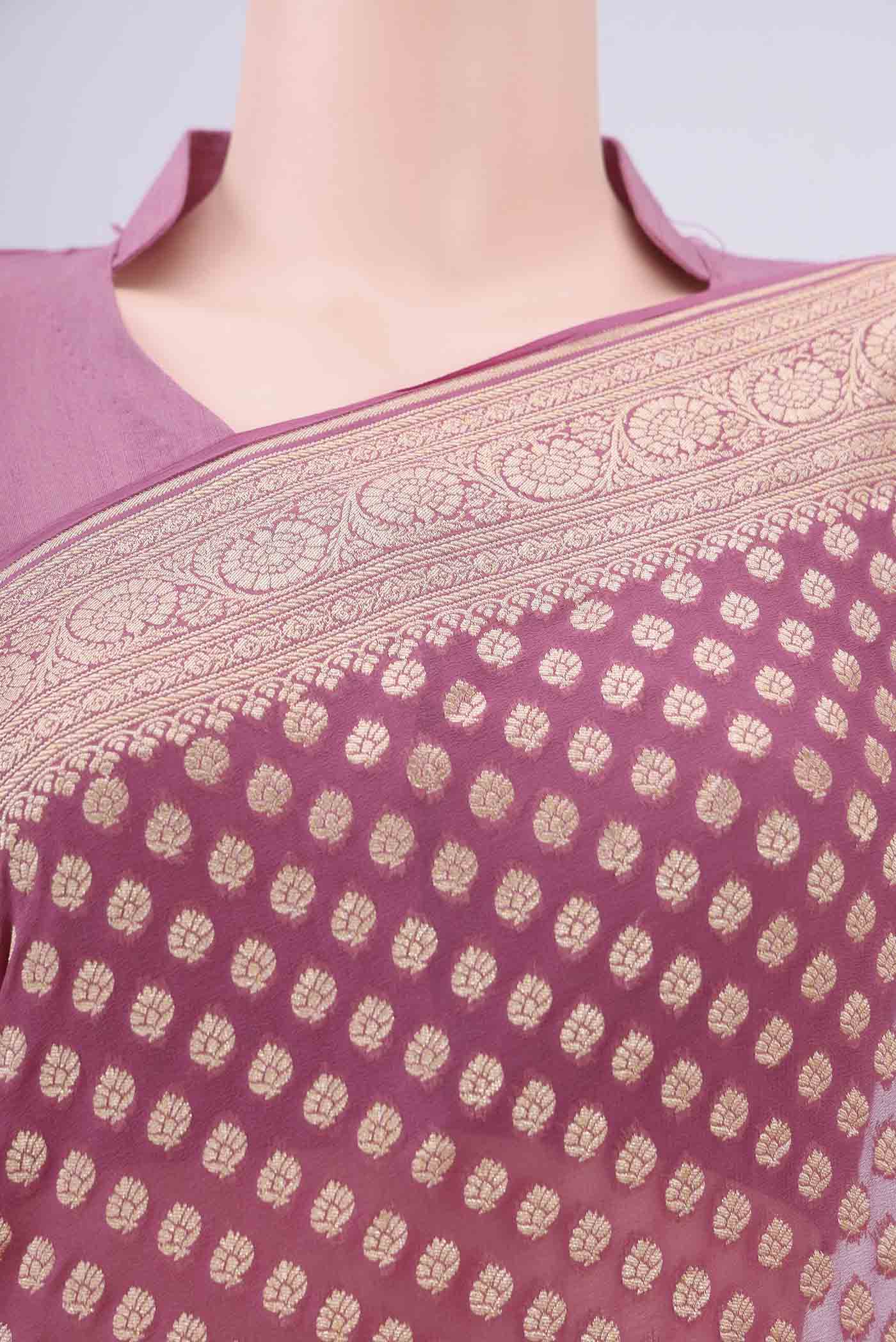 Border image of Rose Gold Banarasi Georgette Saree with Zari Brocade on the body and Zari Border. 
