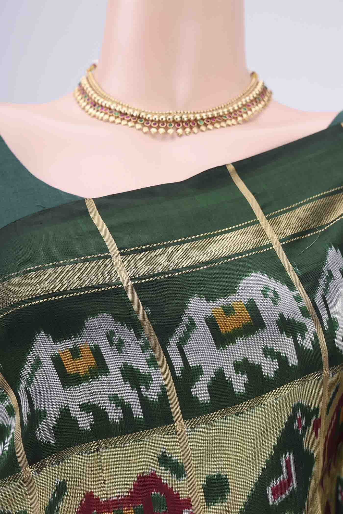 Border image of Multi Color Pochampally Silk Saree with Checked design on the body and Zari Border. 