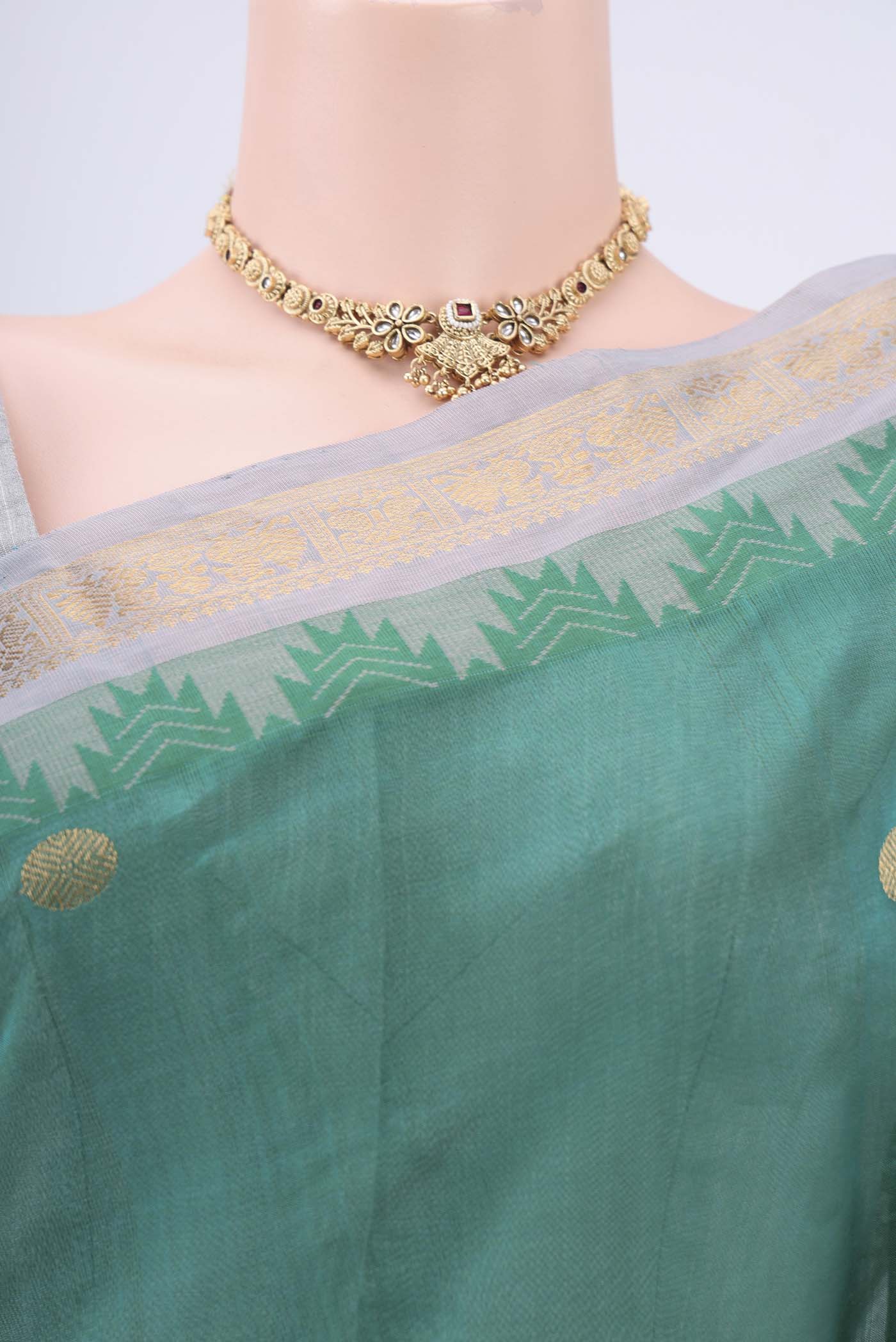 Border image of Sea Green Coimbatore Silk Cotton Saree with Zari Butta on the body and Zari Border. 