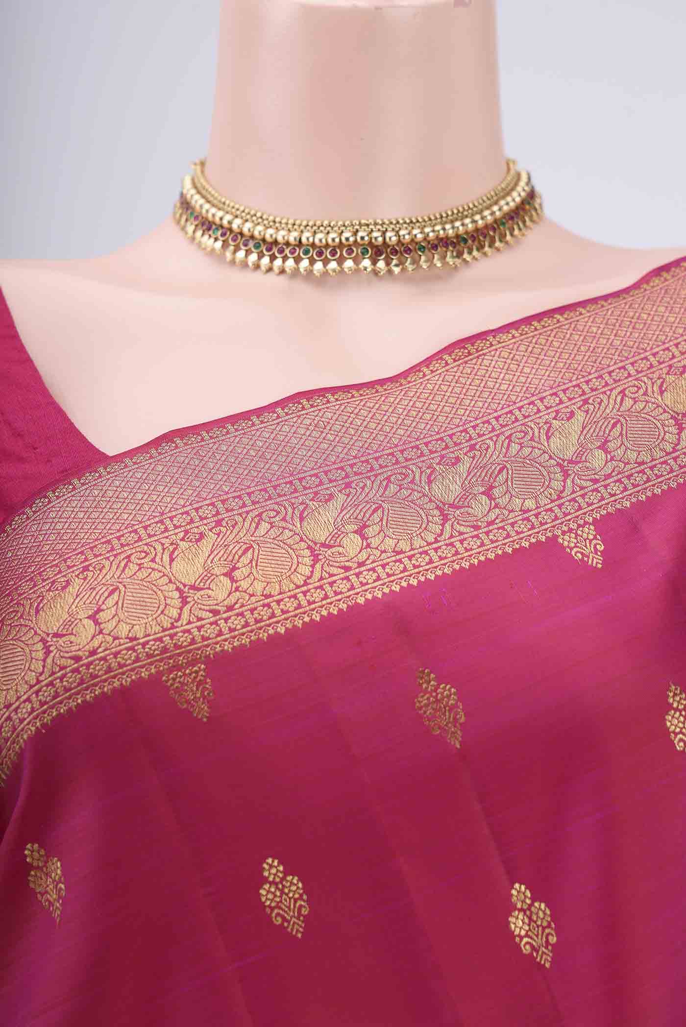 Border image of Pink Kanjivaram Silk Saree with Zari Butta on the body and Zari Border. 