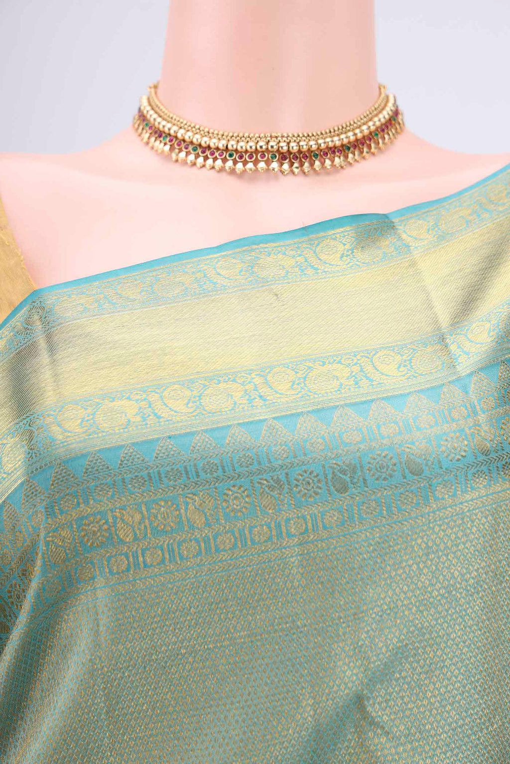 Border image of Maya Blue Kanjivaram Silk Saree with Zari Brocade on the body and Zari Border. 