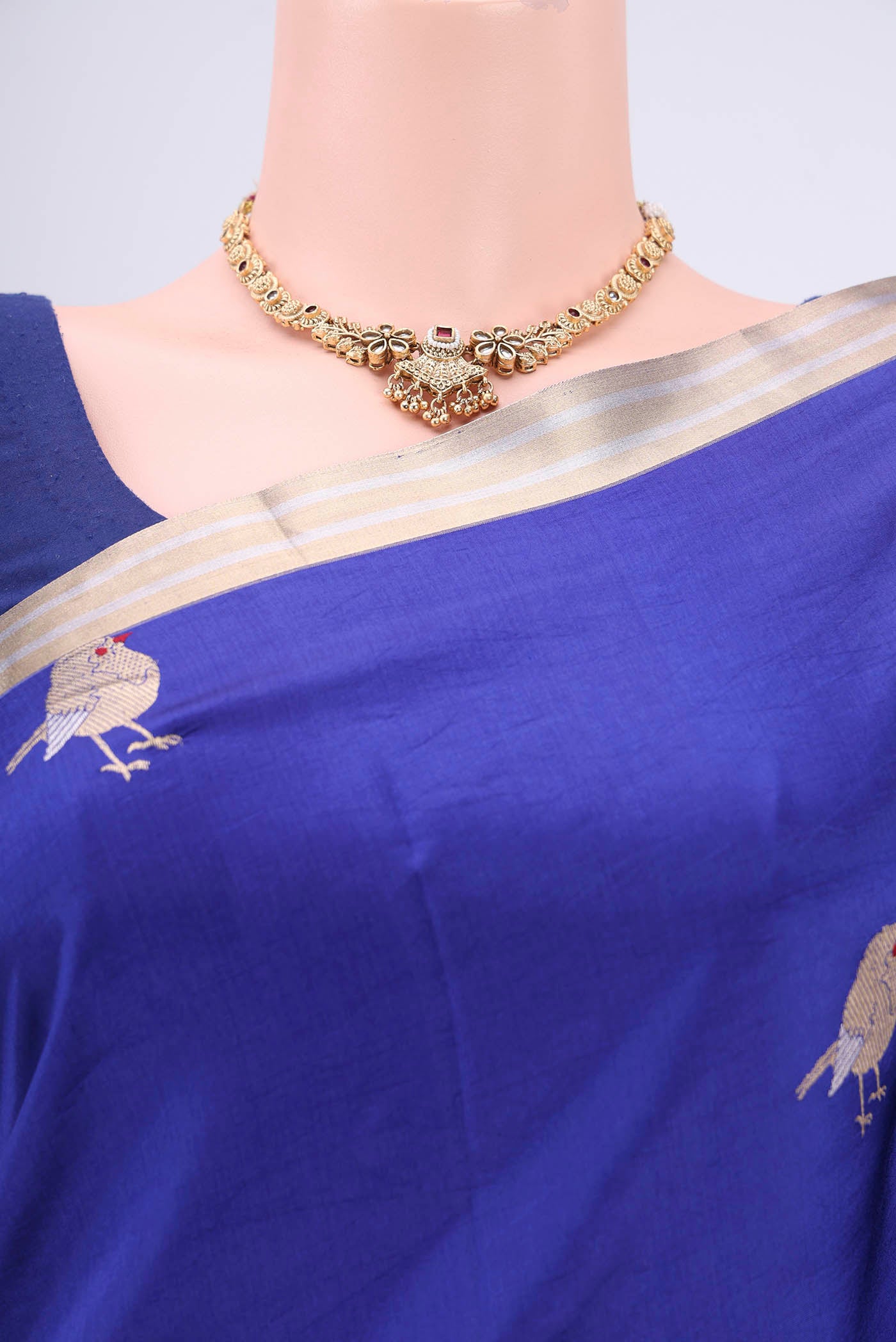 Border image of Royal Blue Banarasi Katan Silk Saree with Zari Butta on the body and Zari Border. 