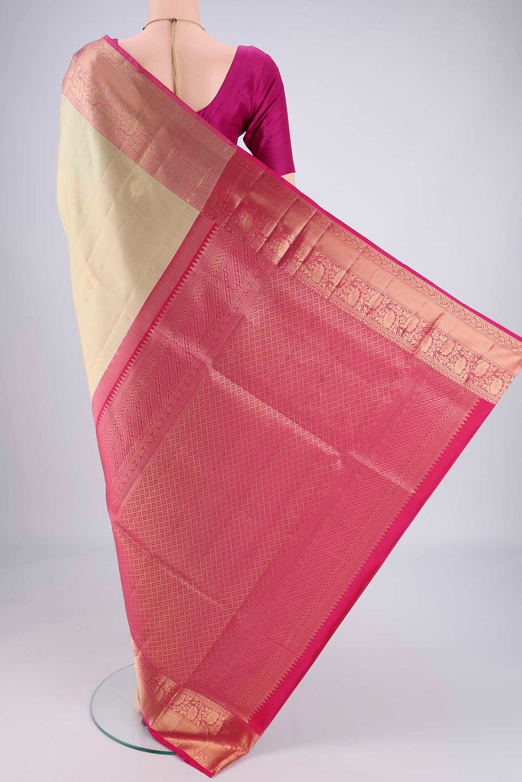 Flat view of Sage Green Dual Tone Soft Silk Saree with Zari Brocade on the body and Zari Border. 