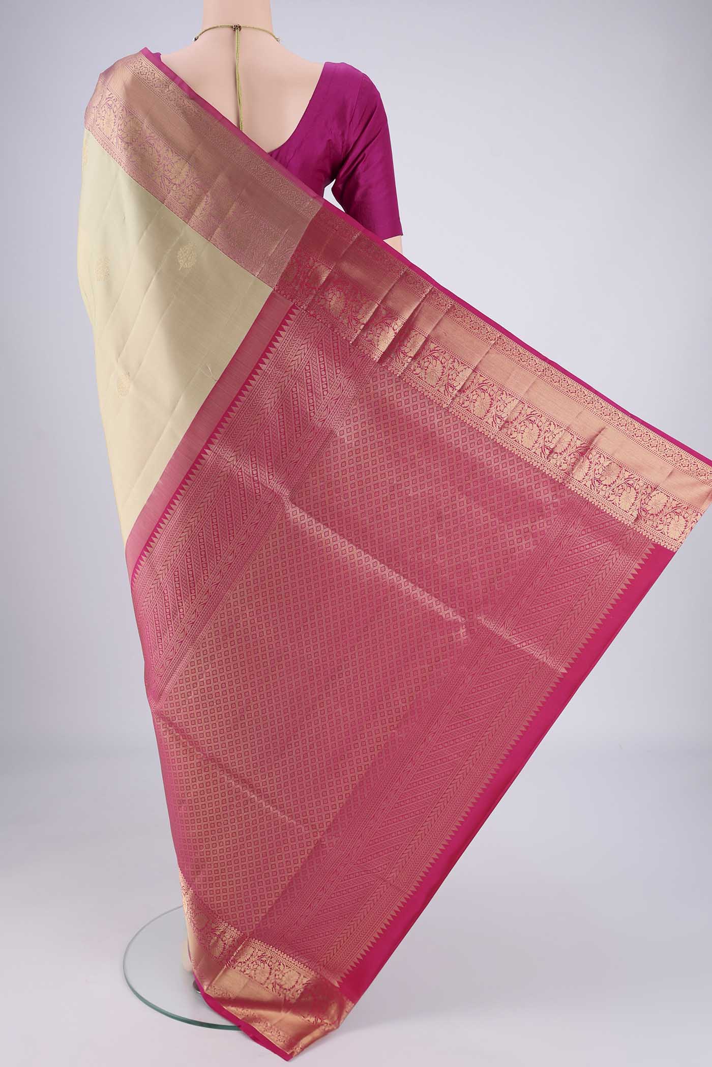 Flat view of Sage Green Dual Tone Soft Silk Saree with Zari Brocade on the body and Zari Border. 