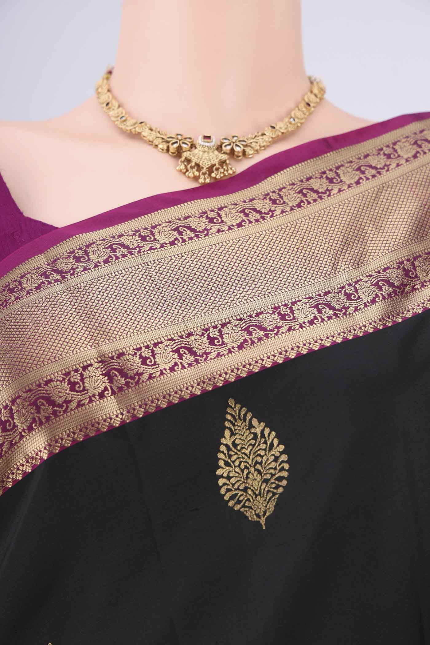 Border image of Black Dual Tone Soft Silk Saree with Zari Brocade on the body and Zari Border. 