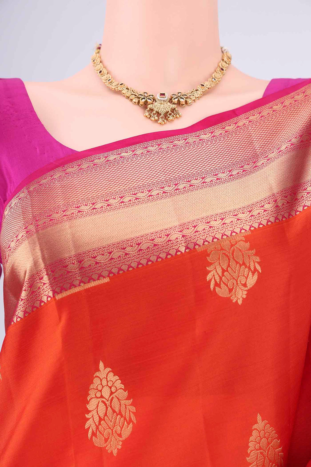 Border image of Orange Dual Tone Soft Silk Saree with Zari Brocade on the body and Zari Border. 